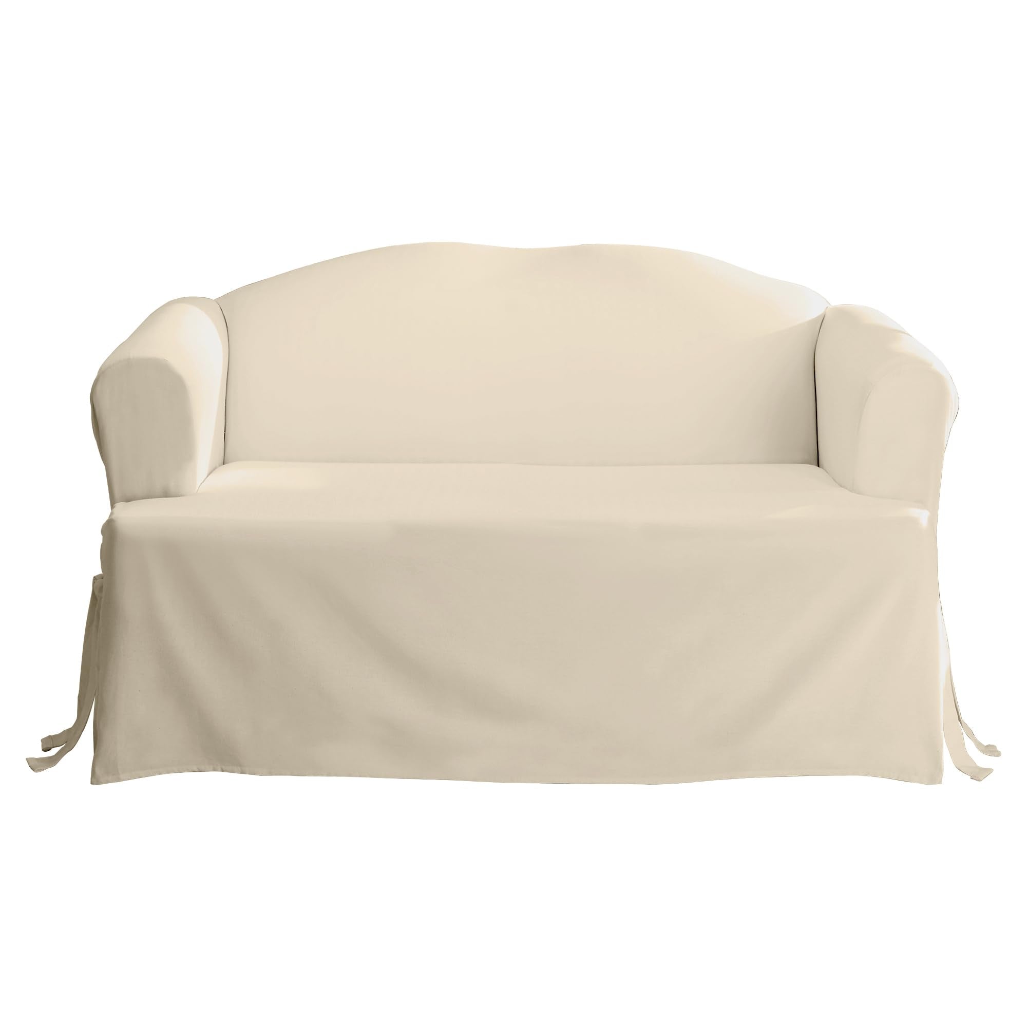 SureFit Cotton Duck Loveseat Box Cushion One Piece Slipcover, Furniture Cover, Relaxed Woven Fit, 100% Cotton, Machine Washable, Gray