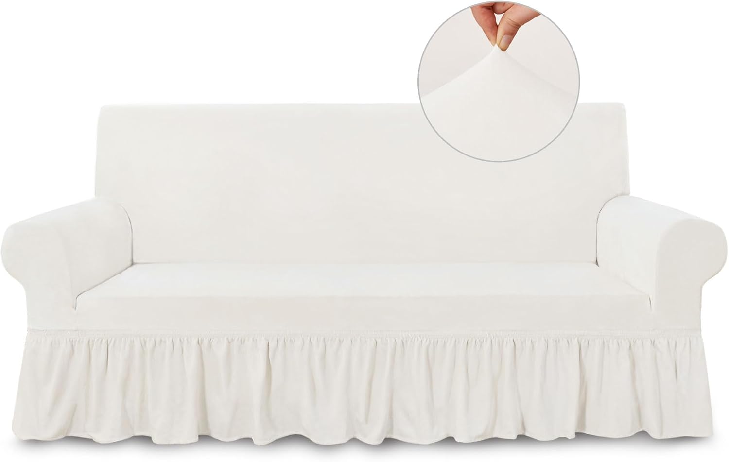 NICEEC Sofa Cover Super Soft 1-Piece White Sofa Slipcover for Sofas Stretch Universal Spandex Couch Covers for Living Room Easy Fit Washable Furniture Sofa Protector with Skirt