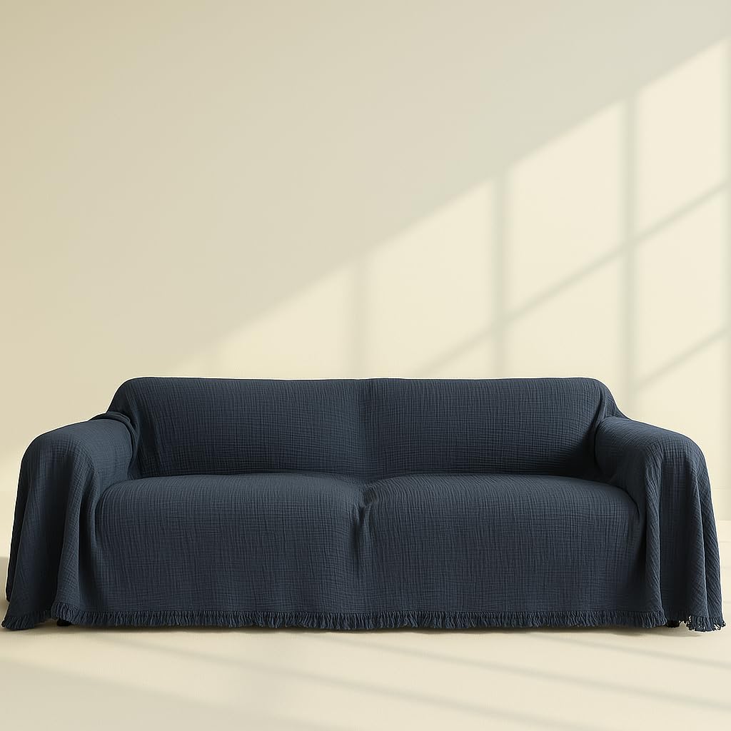 Washable Sofa Cover%100 Pure Cotton, Cream Couch Covers for Loveseat, Futon, Sofa, Sectional L Shape, U Shape, 4 Layered Natural Muslin Cloud Like Boho Couch Cover (Cream, 70x98/177x250cm)
