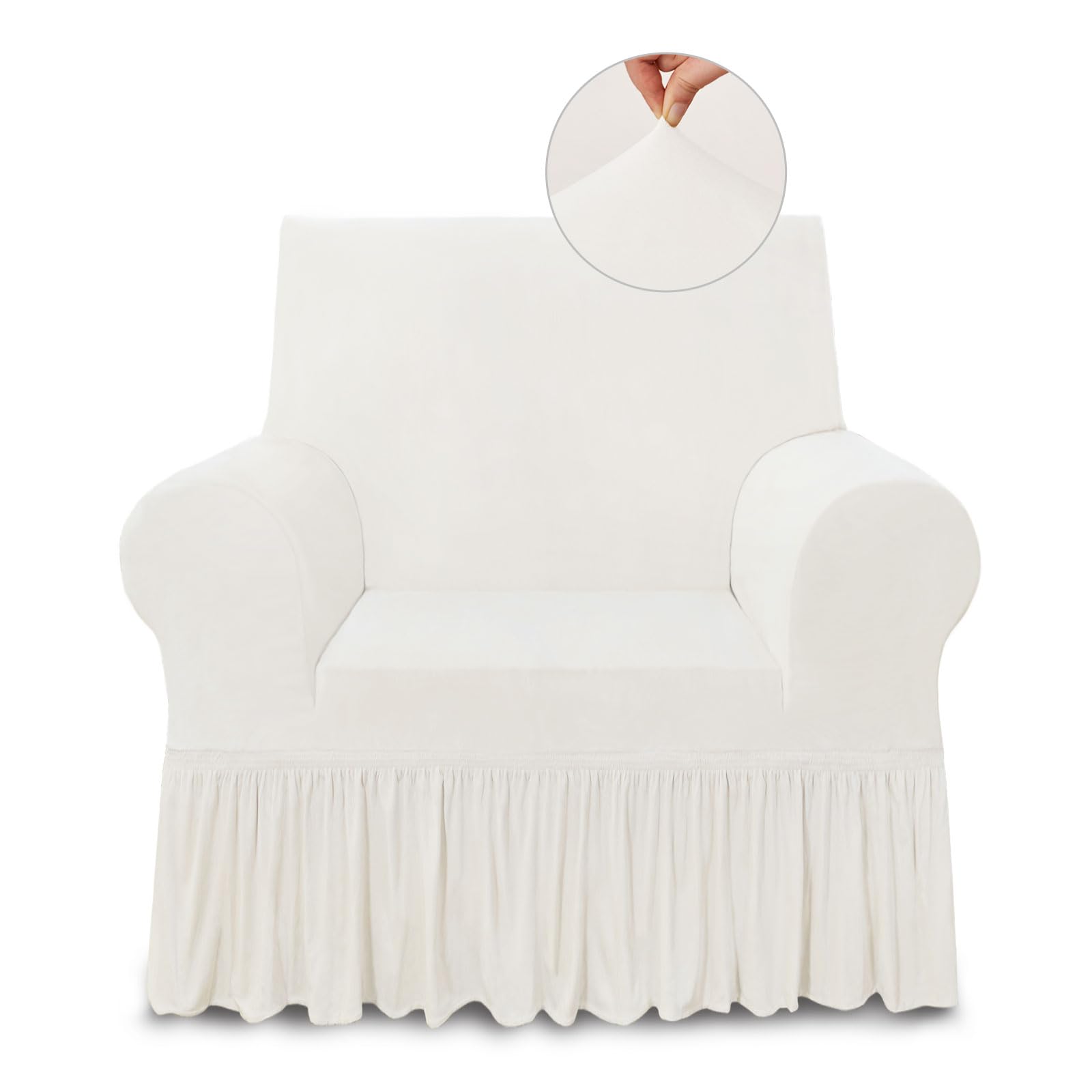 NICEEC Sofa Cover Super Soft 1-Piece White Sofa Slipcover for Sofas Stretch Universal Spandex Couch Covers for Living Room Easy Fit Washable Furniture Sofa Protector with Skirt