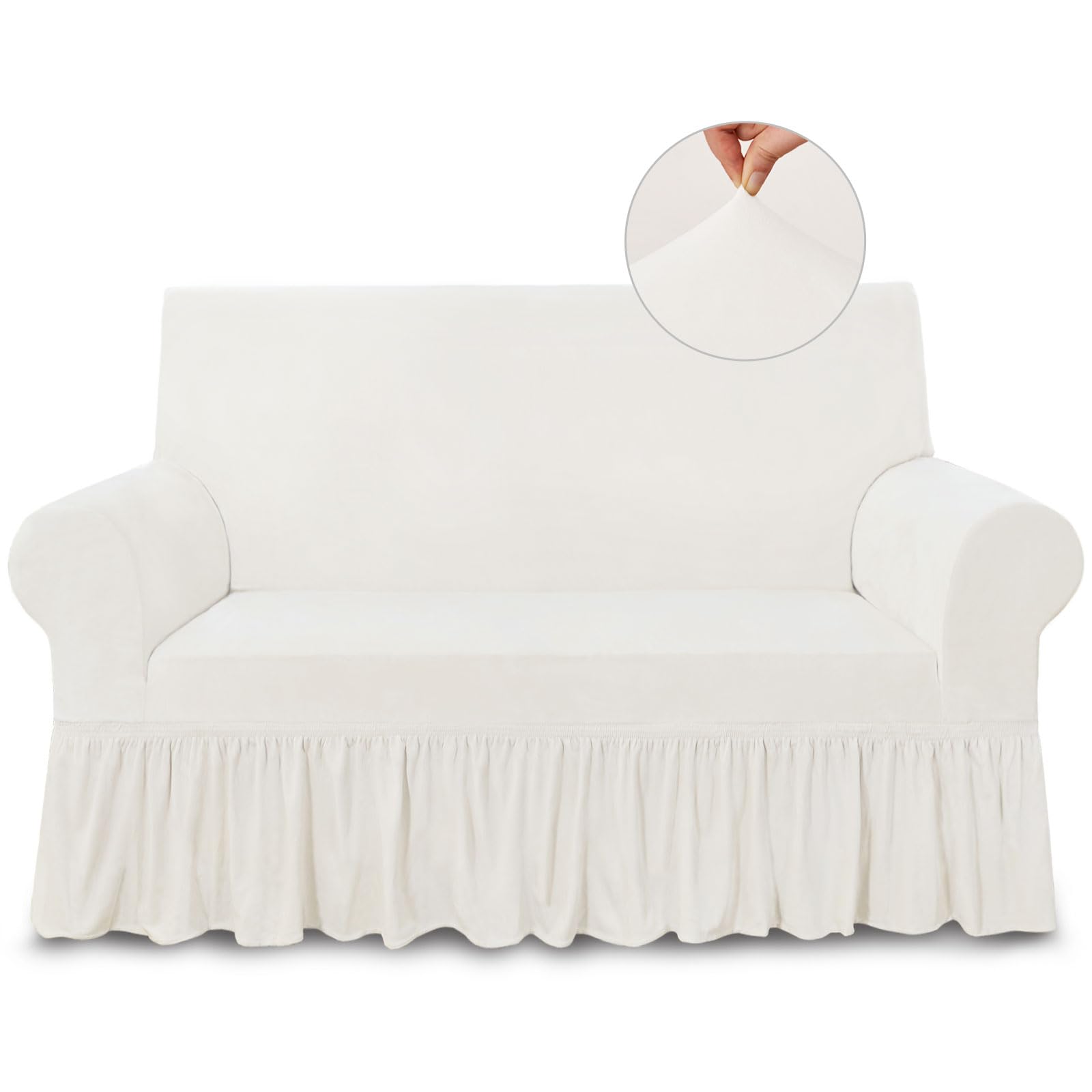 NICEEC Sofa Cover Super Soft 1-Piece White Sofa Slipcover for Sofas Stretch Universal Spandex Couch Covers for Living Room Easy Fit Washable Furniture Sofa Protector with Skirt