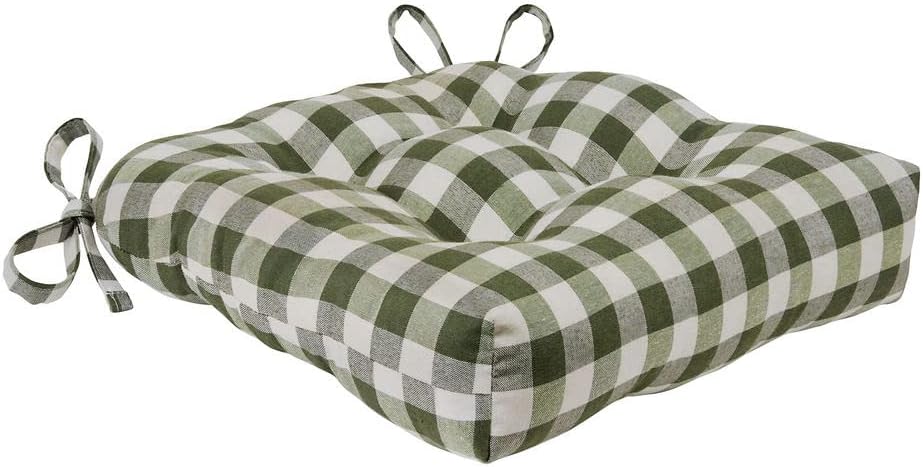 ACHIM Buffalo Check Tufted Chair Seat Cushions, 2-Pack, Sage - 16" x 15" x 3" - Comfortable Seat Cover Pad with Stain Repellent Fabric & Ties to Indoor & Ourdoor Chair Styles Home Decor