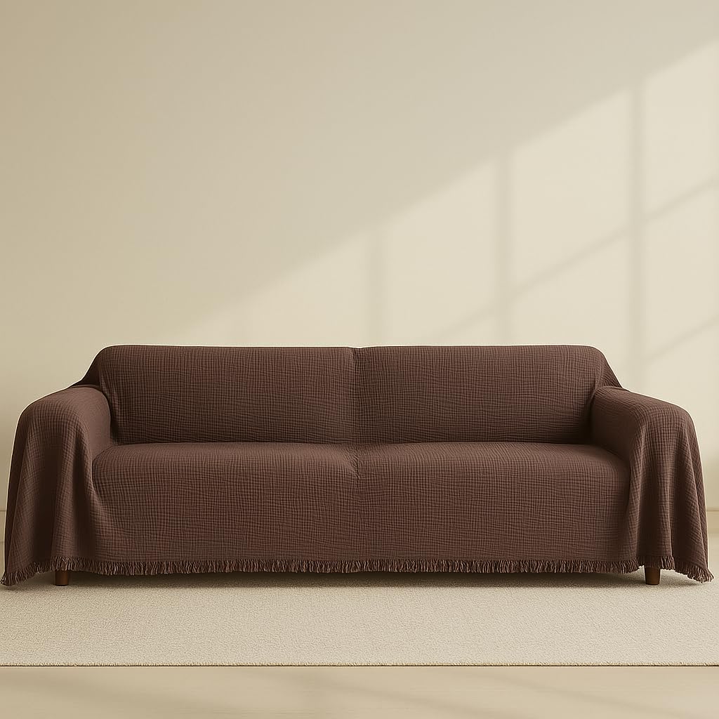Washable Sofa Cover%100 Pure Cotton, Cream Couch Covers for Loveseat, Futon, Sofa, Sectional L Shape, U Shape, 4 Layered Natural Muslin Cloud Like Boho Couch Cover (Cream, 70x98/177x250cm)