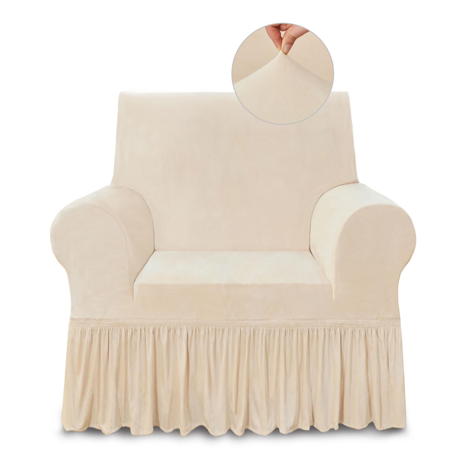 NICEEC Sofa Cover Super Soft 1-Piece White Sofa Slipcover for Sofas Stretch Universal Spandex Couch Covers for Living Room Easy Fit Washable Furniture Sofa Protector with Skirt