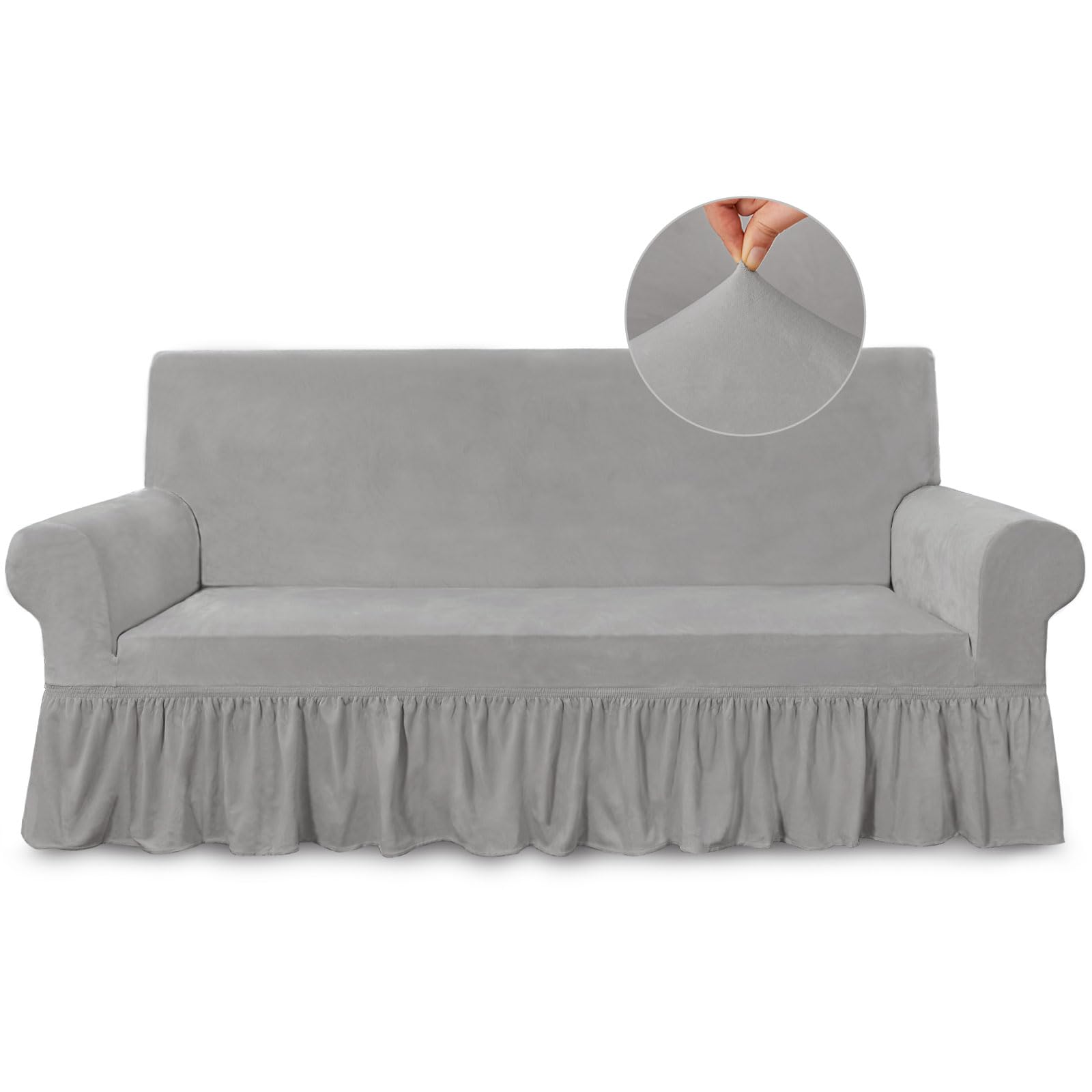 NICEEC Sofa Cover Super Soft 1-Piece White Sofa Slipcover for Sofas Stretch Universal Spandex Couch Covers for Living Room Easy Fit Washable Furniture Sofa Protector with Skirt