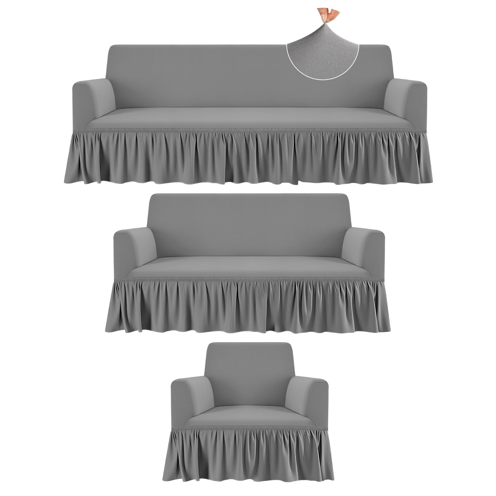 Fanfanwin 3 Pcs Sofa Slipcover Set for Couch Cushion Durable Washable High Elastic Stretchable Furniture Couch Covers with Skirt for Sofa Loveseat Arm Chair(Beige,Seersucker)