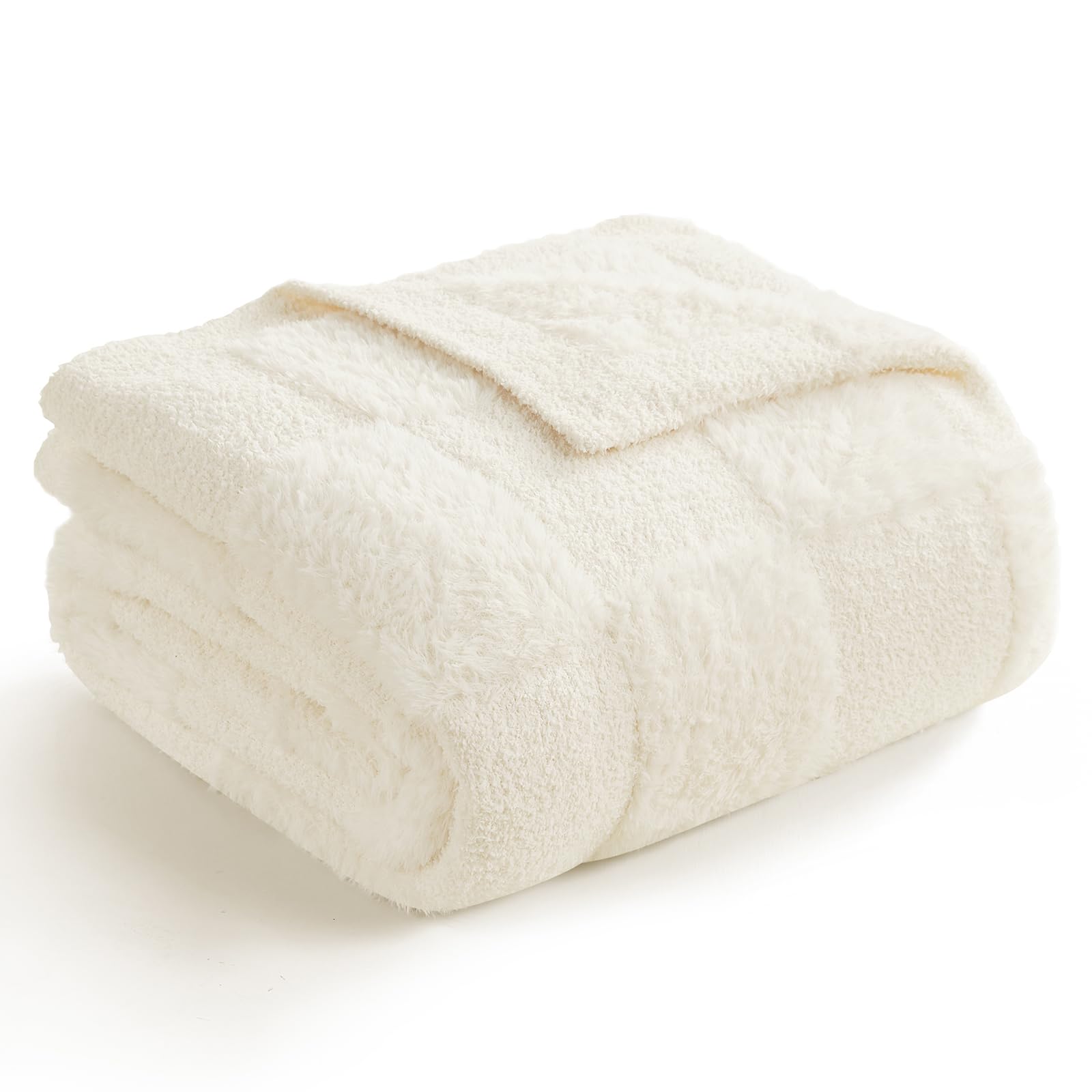 Snuggle Sac Sage Green Checkered Throw Blanket Faux Fur Knitted with Microfiber Yarn, Cozy Soft Warm Spring Blankets for Couch,Sofa,Bedroom,Sage Green Checker,50x60 inches