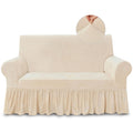NICEEC Sofa Cover Super Soft 1-Piece White Sofa Slipcover for Sofas Stretch Universal Spandex Couch Covers for Living Room Easy Fit Washable Furniture Sofa Protector with Skirt
