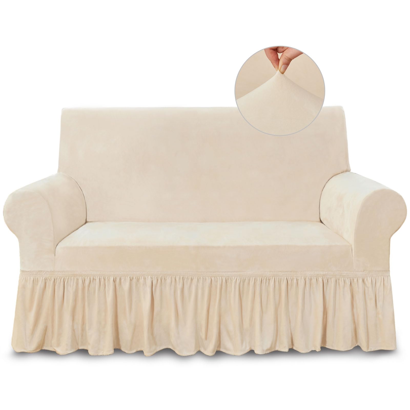 NICEEC Sofa Cover Super Soft 1-Piece White Sofa Slipcover for Sofas Stretch Universal Spandex Couch Covers for Living Room Easy Fit Washable Furniture Sofa Protector with Skirt