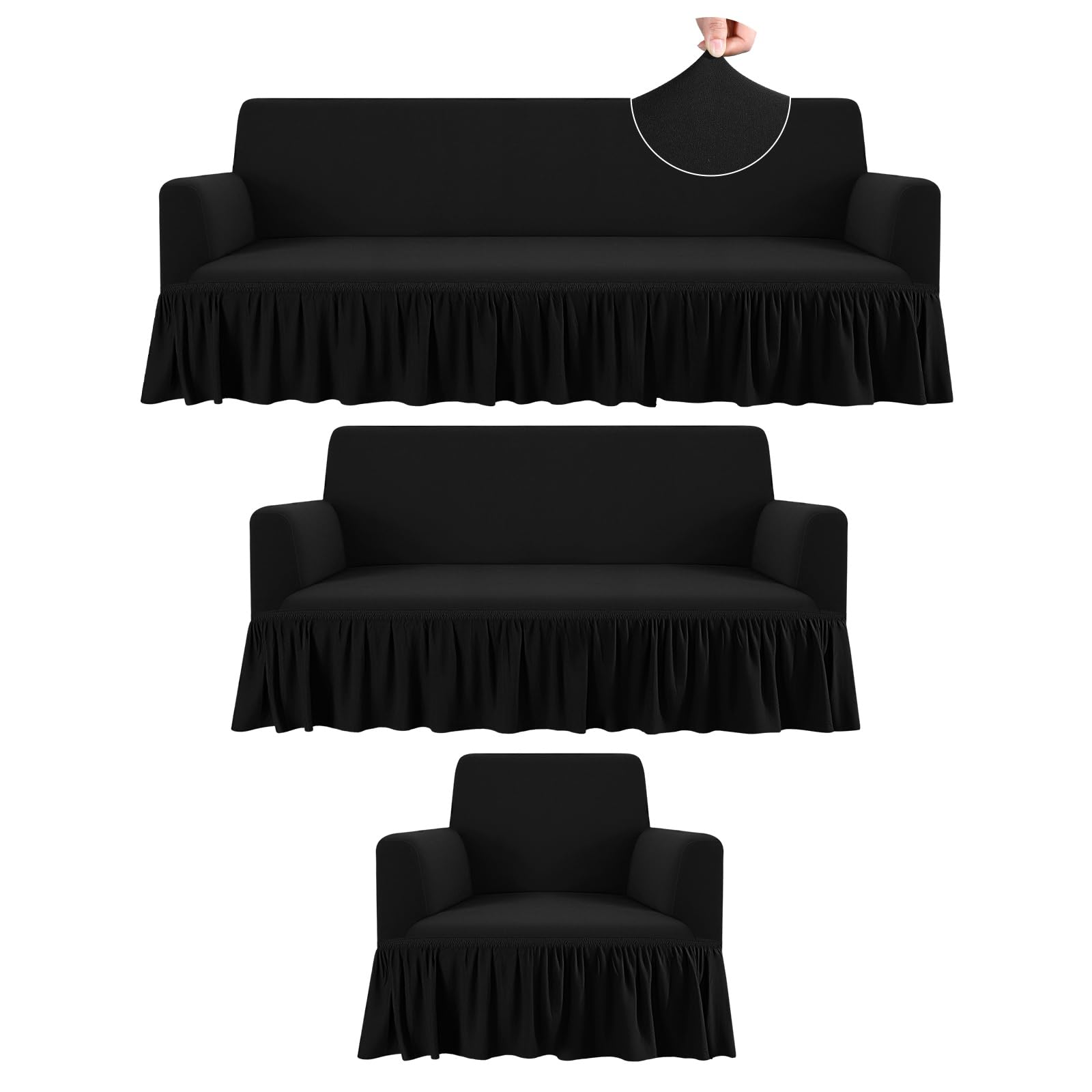 Fanfanwin 3 Pcs Sofa Slipcover Set for Couch Cushion Durable Washable High Elastic Stretchable Furniture Couch Covers with Skirt for Sofa Loveseat Arm Chair(Beige,Seersucker)