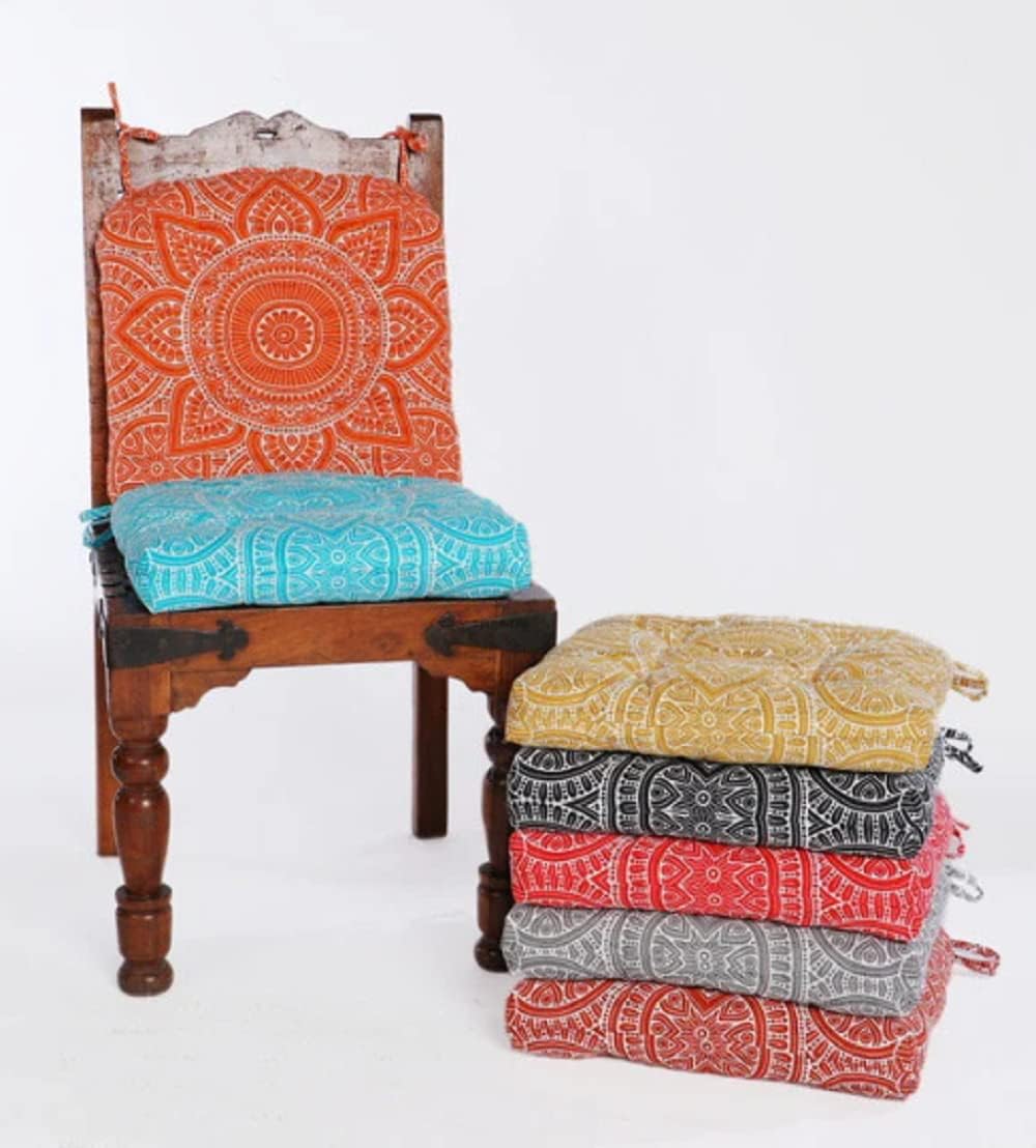 Handmade Cotton Chair Seat Pads Cushions Comfortable Pad with Ties 16''x16'' - for Dinning Chairs, Office Chair, and Bench (Sage)