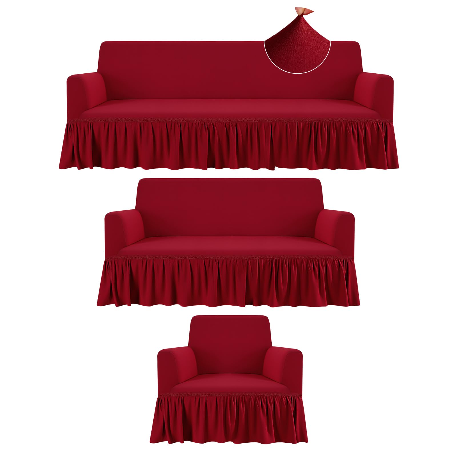 Fanfanwin 3 Pcs Sofa Slipcover Set for Couch Cushion Durable Washable High Elastic Stretchable Furniture Couch Covers with Skirt for Sofa Loveseat Arm Chair(Beige,Seersucker)