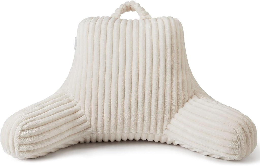 Blissful Diary Reading Pillow for Sitting in Bed, Flannel Back Pillow Bed Sitting Up for Adult & Children, Backrest Cushion for Sit Up in Couch or Floor, Dorm Essentials, Cream White