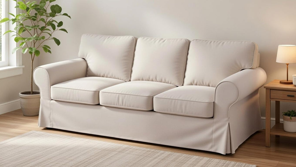 Heavy Duty Polyester Sofa Cover Only Replacement Compatible with IKEA Ektorp 3 Seat Sofa, Loveseat, Armchair, Sectional Corner, Chaise or Footstool Ektorp Slipcover (Beige Flax Polyester 3)