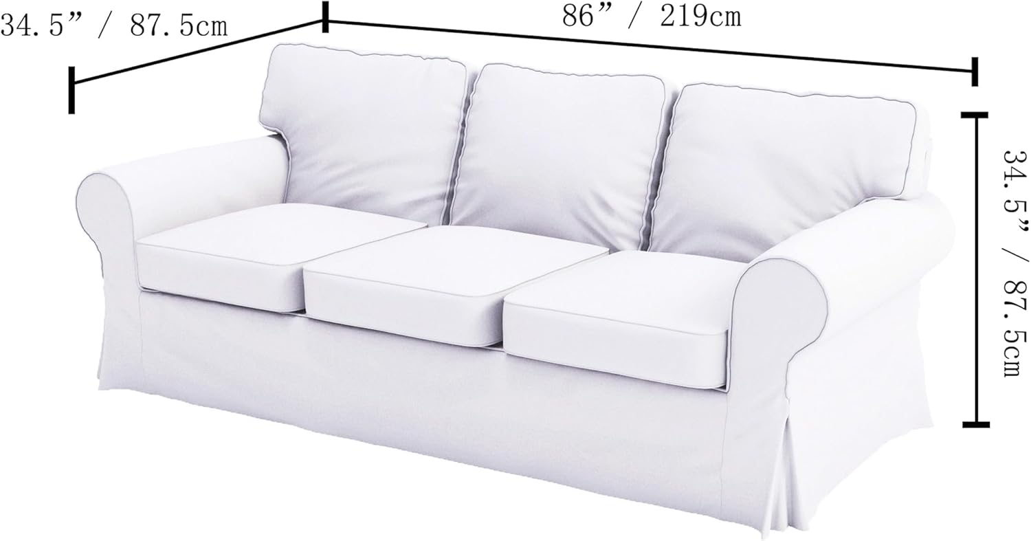 Heavy Duty Polyester Sofa Cover Only Replacement Compatible with IKEA Ektorp 3 Seat Sofa, Loveseat, Armchair, Sectional Corner, Chaise or Footstool Ektorp Slipcover (Beige Flax Polyester 3)