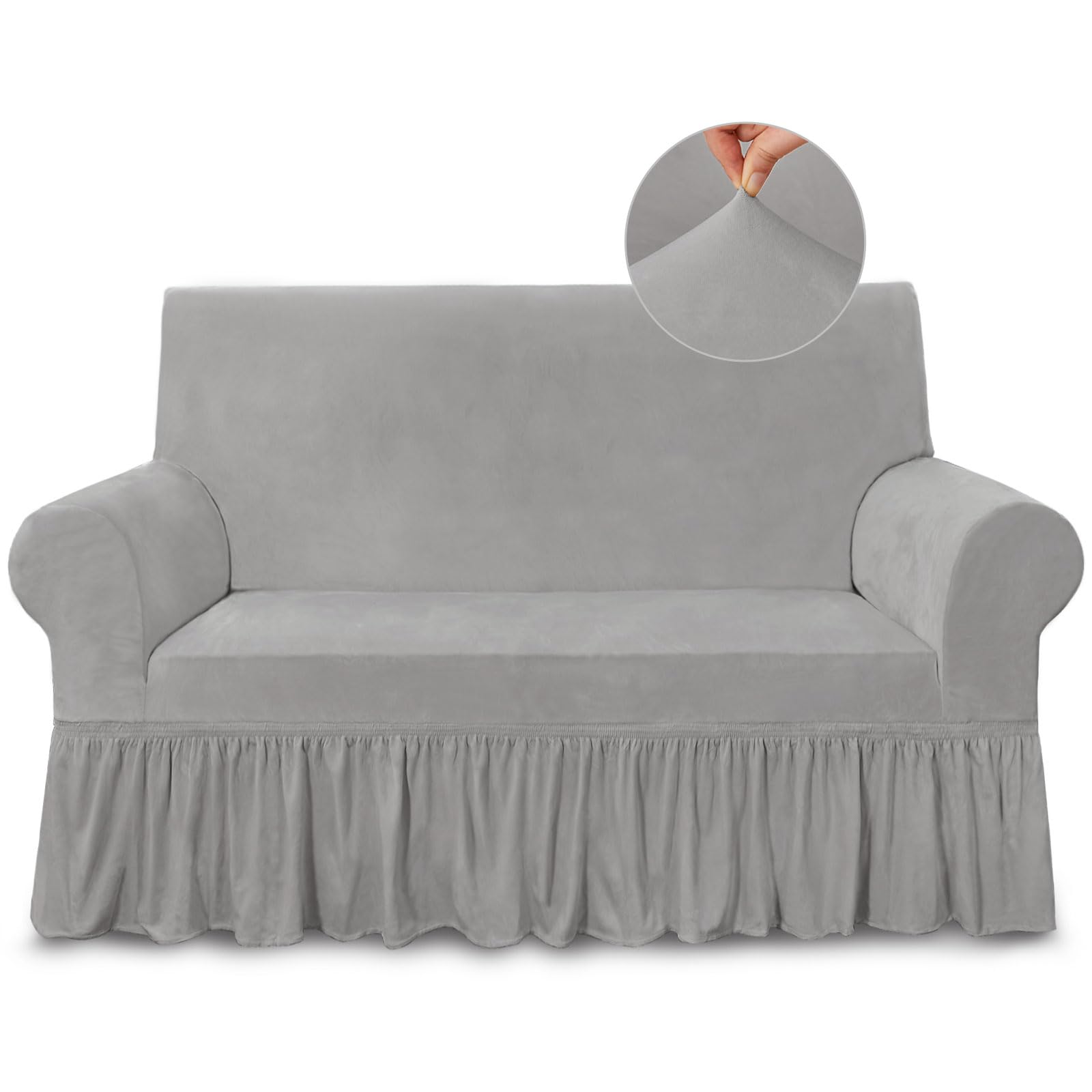 NICEEC Sofa Cover Super Soft 1-Piece White Sofa Slipcover for Sofas Stretch Universal Spandex Couch Covers for Living Room Easy Fit Washable Furniture Sofa Protector with Skirt