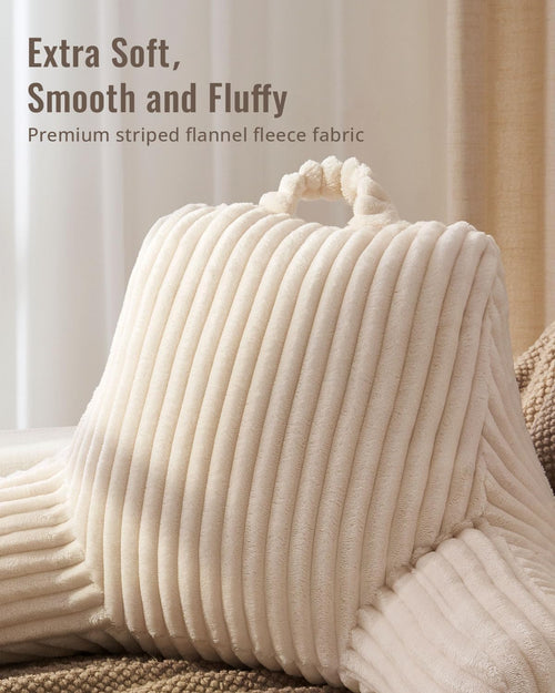 Blissful Diary Reading Pillow for Sitting in Bed, Large Flannel Back Pillow Bed Sitting Up for Adult & Children, Backrest Cushion for Sit Up in Couch or Floor, Dorm Essentials, Cream White