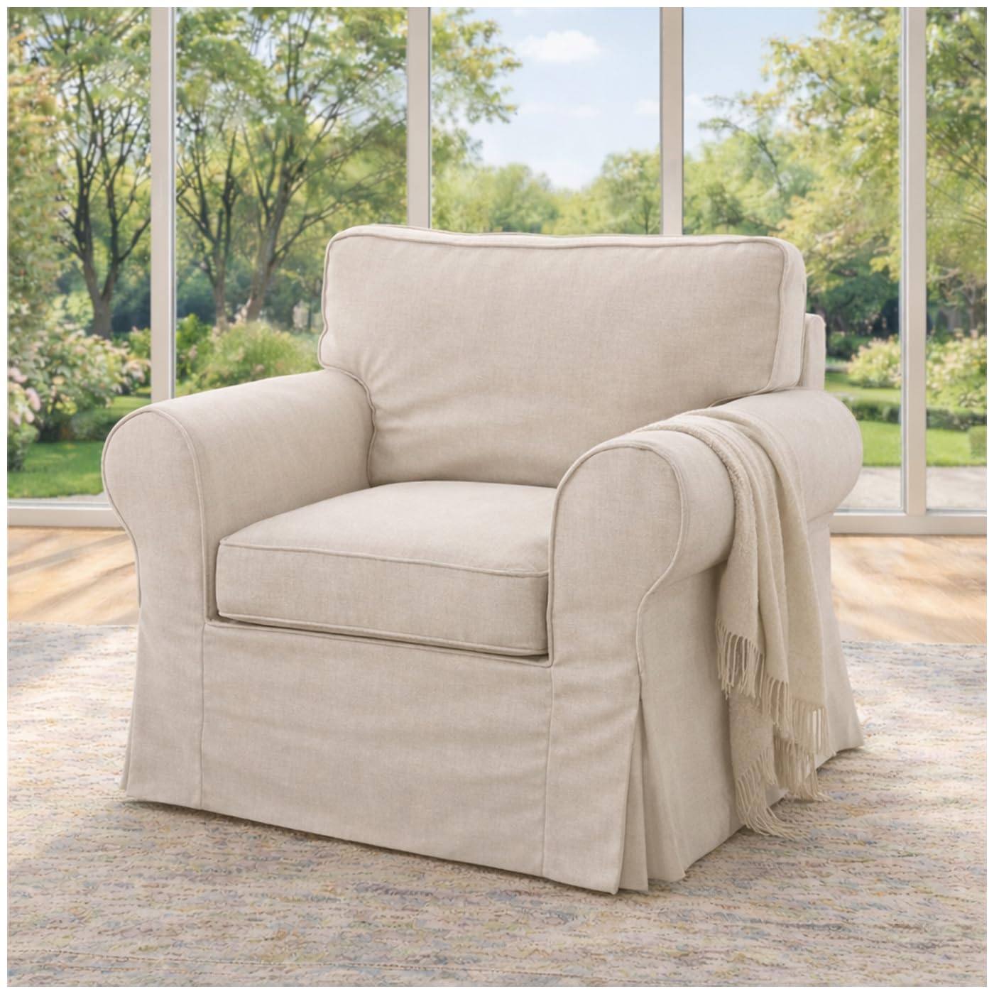 Heavy Duty Polyester Sofa Cover Only Replacement Compatible with IKEA Ektorp 3 Seat Sofa, Loveseat, Armchair, Sectional Corner, Chaise or Footstool Ektorp Slipcover (Beige Flax Polyester 3)
