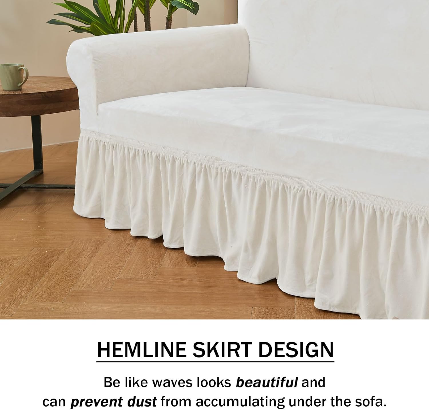 NICEEC Sofa Cover Super Soft 1-Piece White Sofa Slipcover for Sofas Stretch Universal Spandex Couch Covers for Living Room Easy Fit Washable Furniture Sofa Protector with Skirt