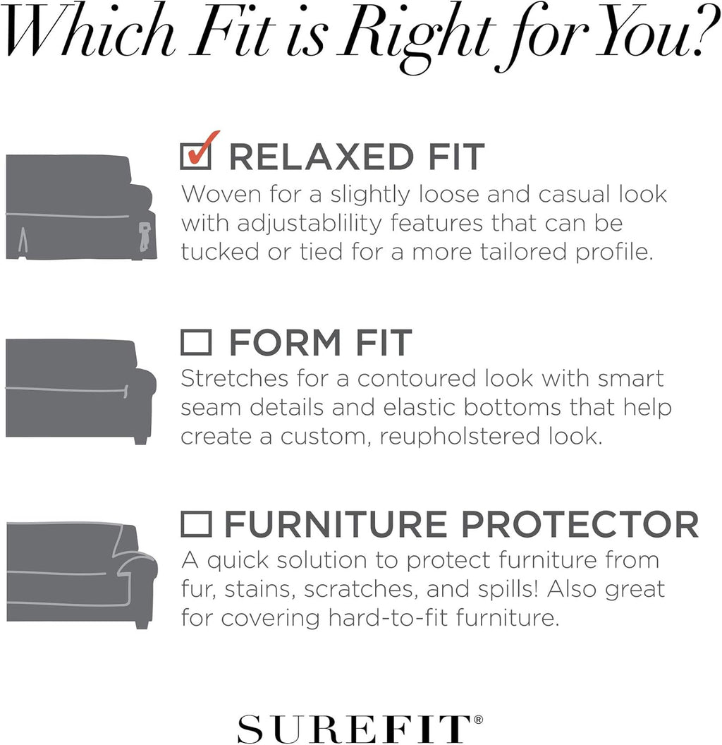 SureFit Cotton Duck Loveseat Box Cushion One Piece Slipcover, Furniture Cover, Relaxed Woven Fit, 100% Cotton, Machine Washable, Gray