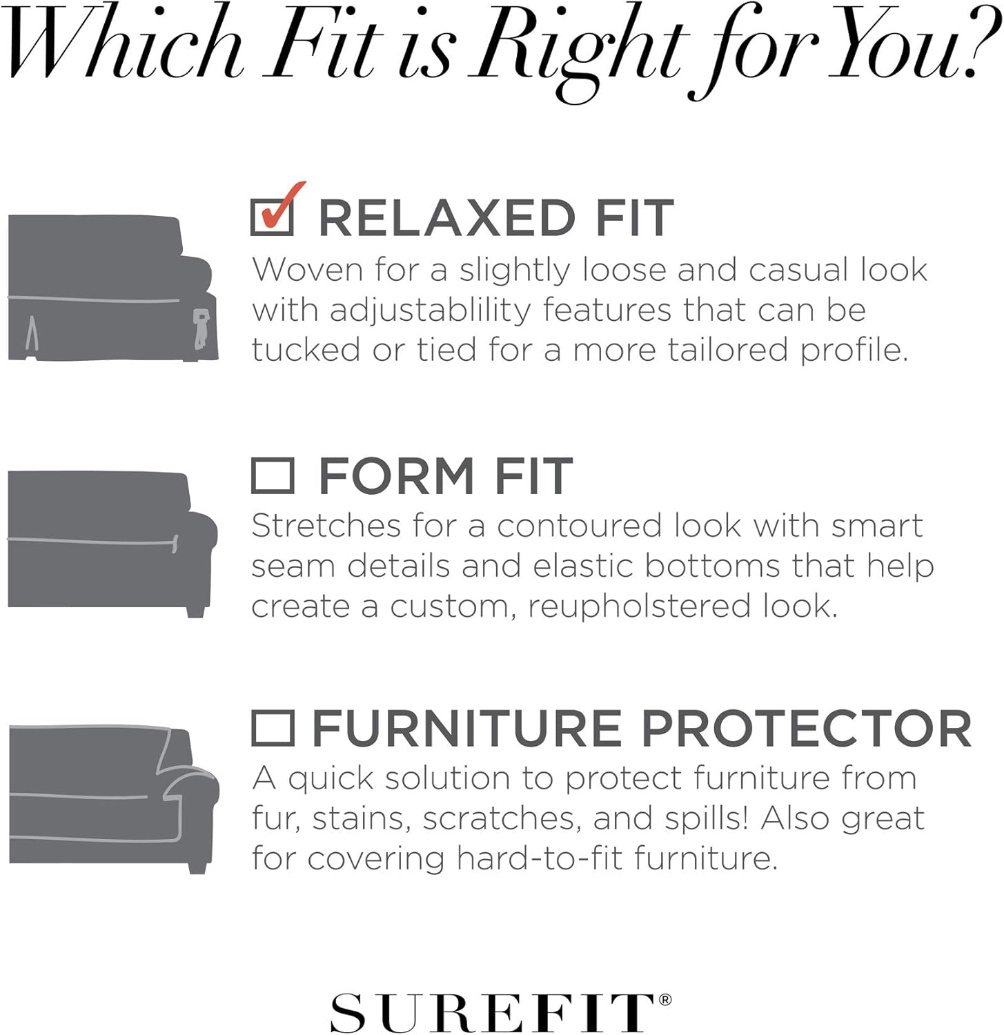 SureFit Cotton Duck Loveseat Box Cushion One Piece Slipcover, Furniture Cover, Relaxed Woven Fit, 100% Cotton, Machine Washable, Gray