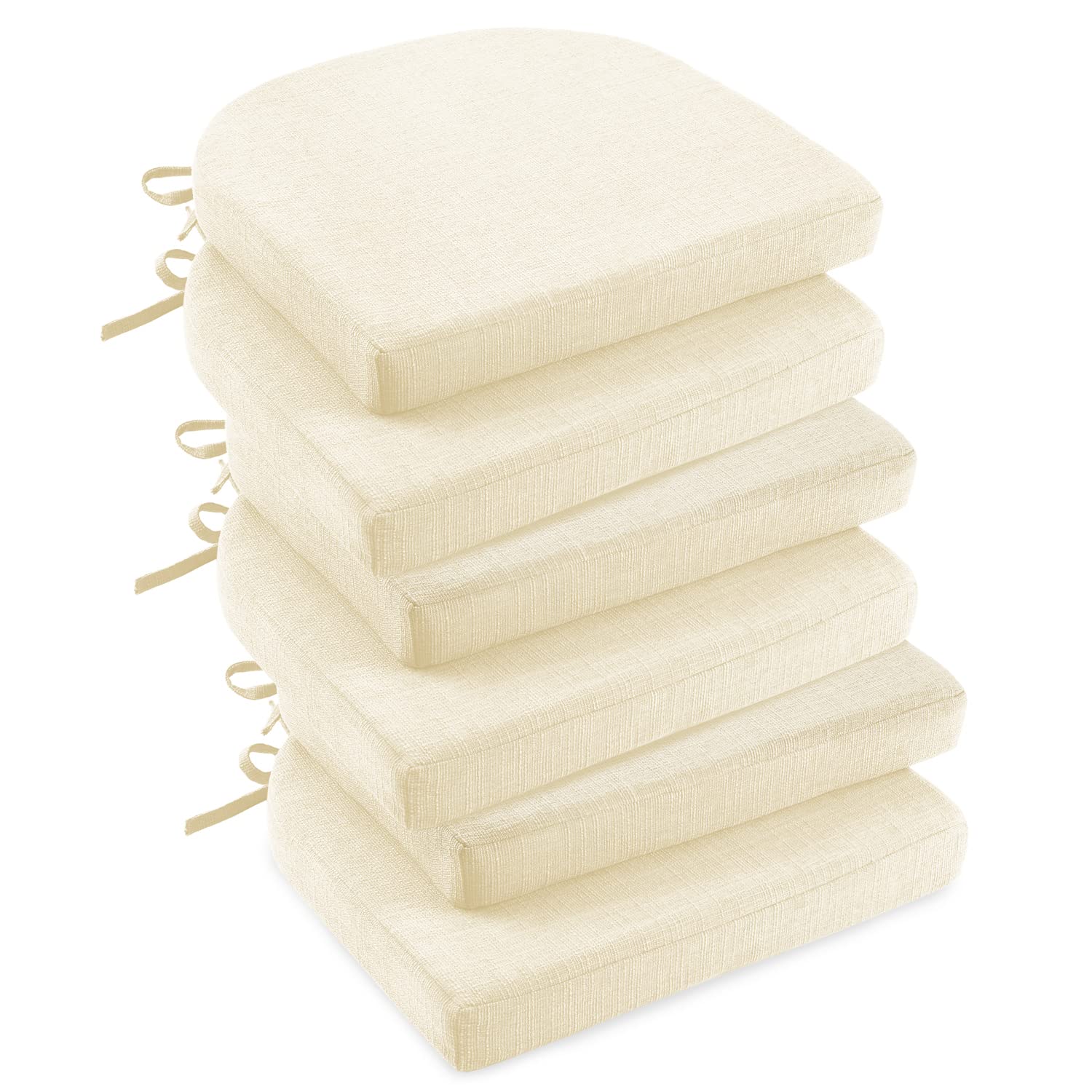 downluxe Indoor Chair Cushions for Dining Chairs, Soft and Comfortable Textured Foam Kitchen Chair Pads with Ties and Non-Slip Backing, 16" x 16" x 2", Brown, 4 Pack