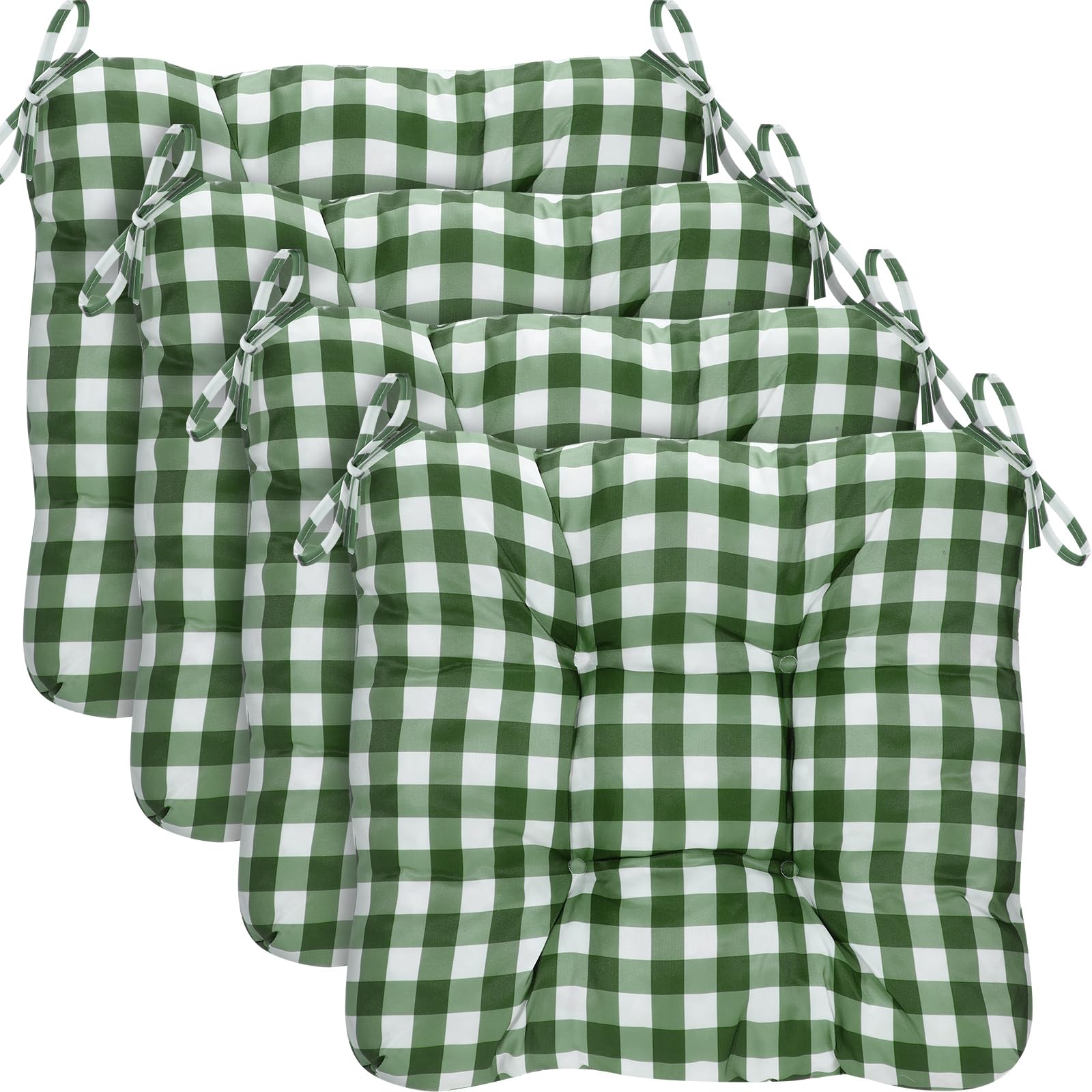 Geetery 4 Pack Chair Cushions for Dining Chairs, 16" x 15" Black and White Kitchen Chair Cushions with Ties Buffalo Plaid Soft Comfy Seat Pads for Home Office Living Room Outdoor Indoor