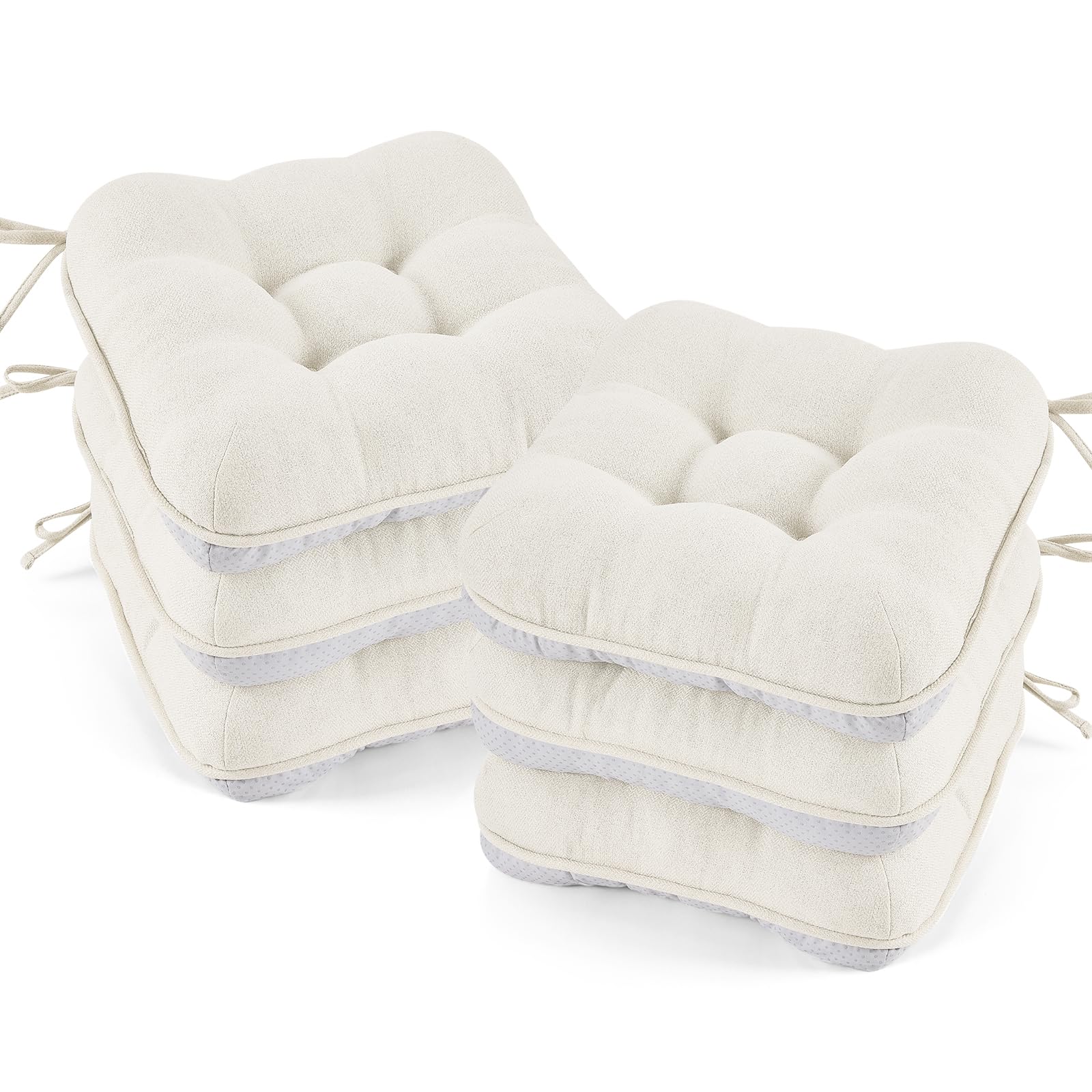 BETU Chair Cushions for Dining Chairs Set of 4,3.5" Thick Kitchen Table Chair Pads with Ties,Non Slip Backing and Covers, Seat Cushion for Dining Room,Bar,Patio Chairs,15.5"X15.5"X3.5",Beige