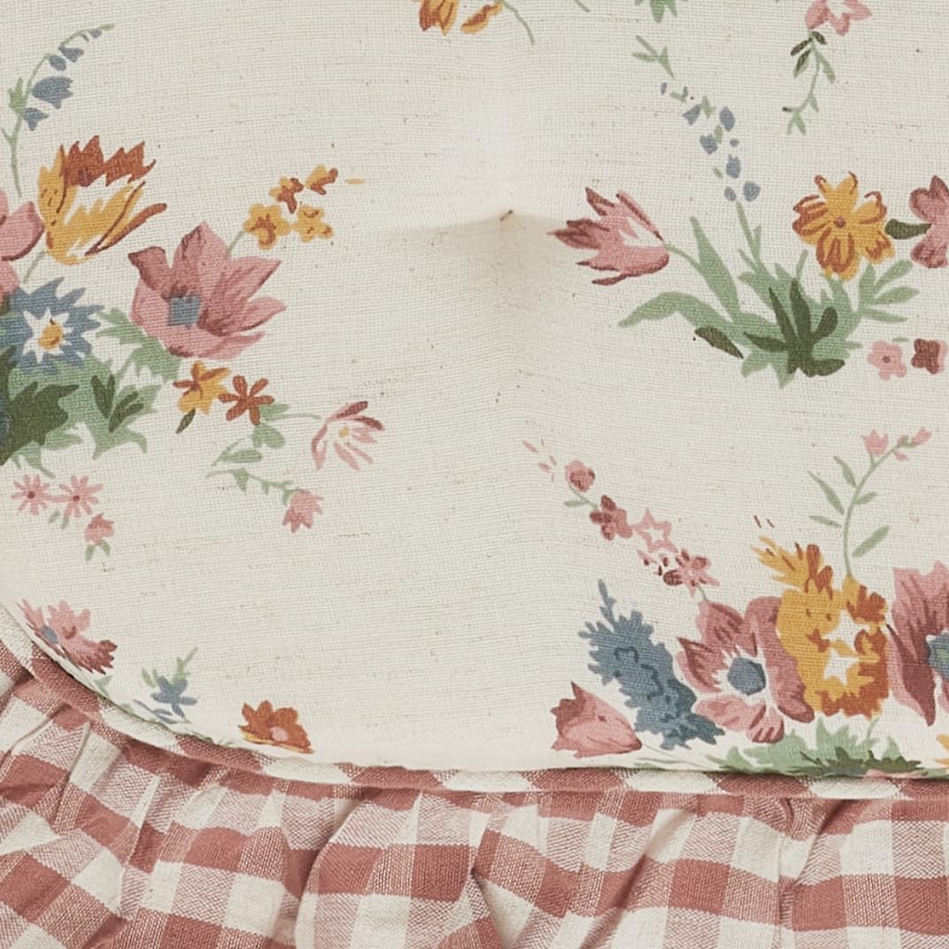VHC Brands Rosehill Cottage Floral Ruffled Cotton Chair Pad - 15.5x17 - Dusty Rose & Natural Cushioned Seat Cushion