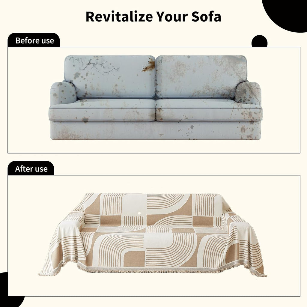 WEYOND Boho Couch Cover Sofa Covers Washable, Chenille Couch Covers for 3 Cushion Couch Sofa Pet Friendly, Bohemian Sofa Slipcovers for Sectional Sofa, Loveseat, 2 3 4 Seater (71" x 102", Khaki)