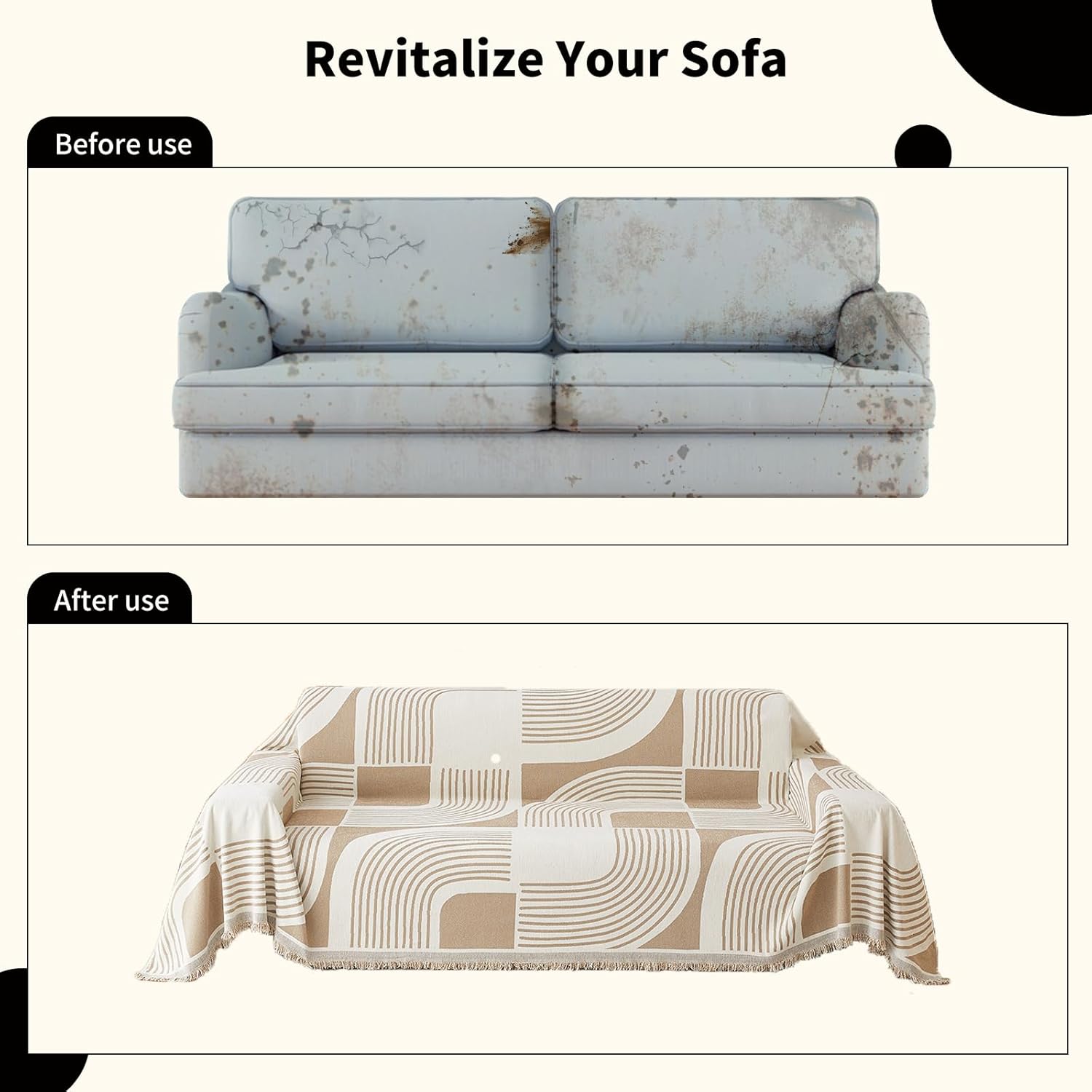 WEYOND Boho Couch Cover Sofa Covers Washable, Chenille Couch Covers for 3 Cushion Couch Sofa Pet Friendly, Bohemian Sofa Slipcovers for Sectional Sofa, Loveseat, 2 3 4 Seater (71" x 102", Khaki)