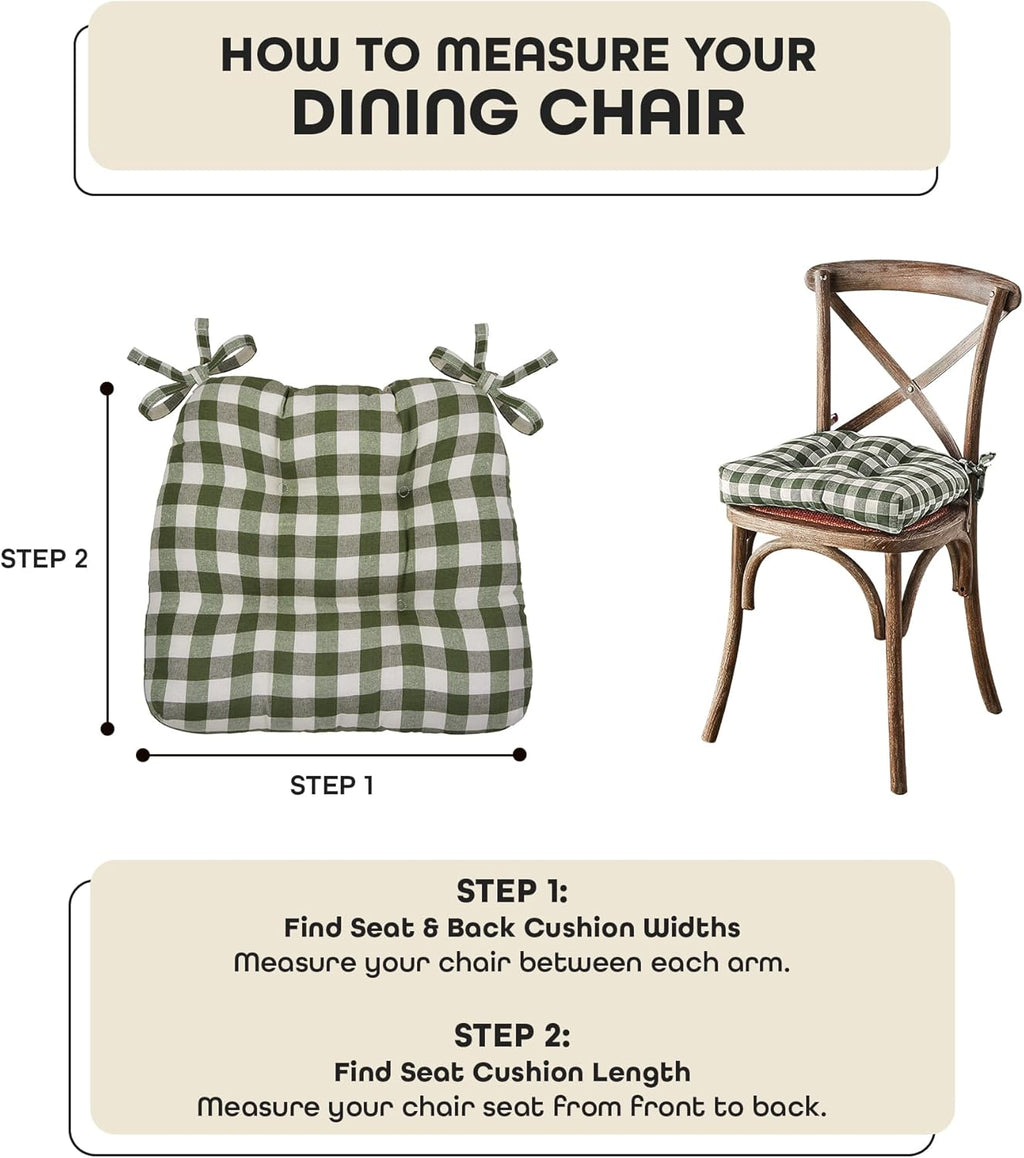 ACHIM Buffalo Check Tufted Chair Seat Cushions, 2-Pack, Sage - 16" x 15" x 3" - Comfortable Seat Cover Pad with Stain Repellent Fabric & Ties to Indoor & Ourdoor Chair Styles Home Decor