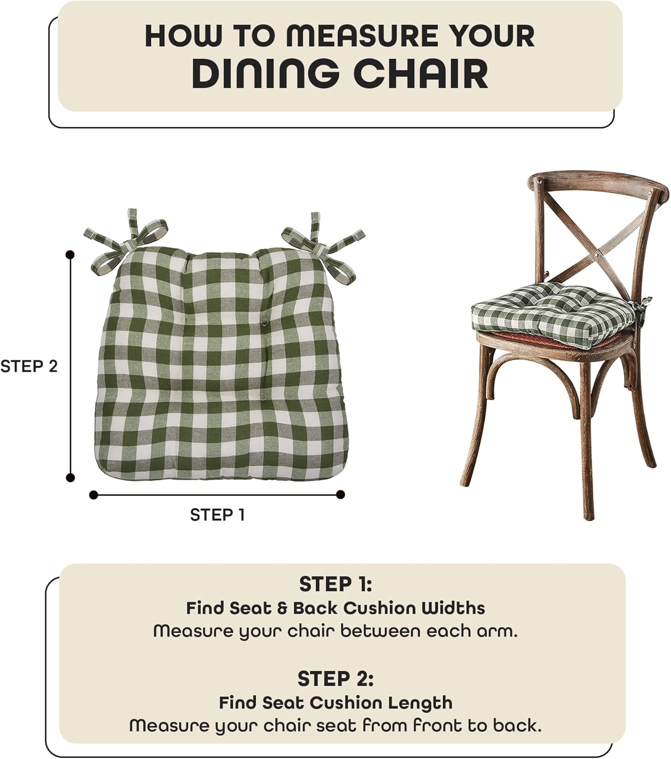 ACHIM Buffalo Check Tufted Chair Seat Cushions, 2-Pack, Sage - 16" x 15" x 3" - Comfortable Seat Cover Pad with Stain Repellent Fabric & Ties to Indoor & Ourdoor Chair Styles Home Decor