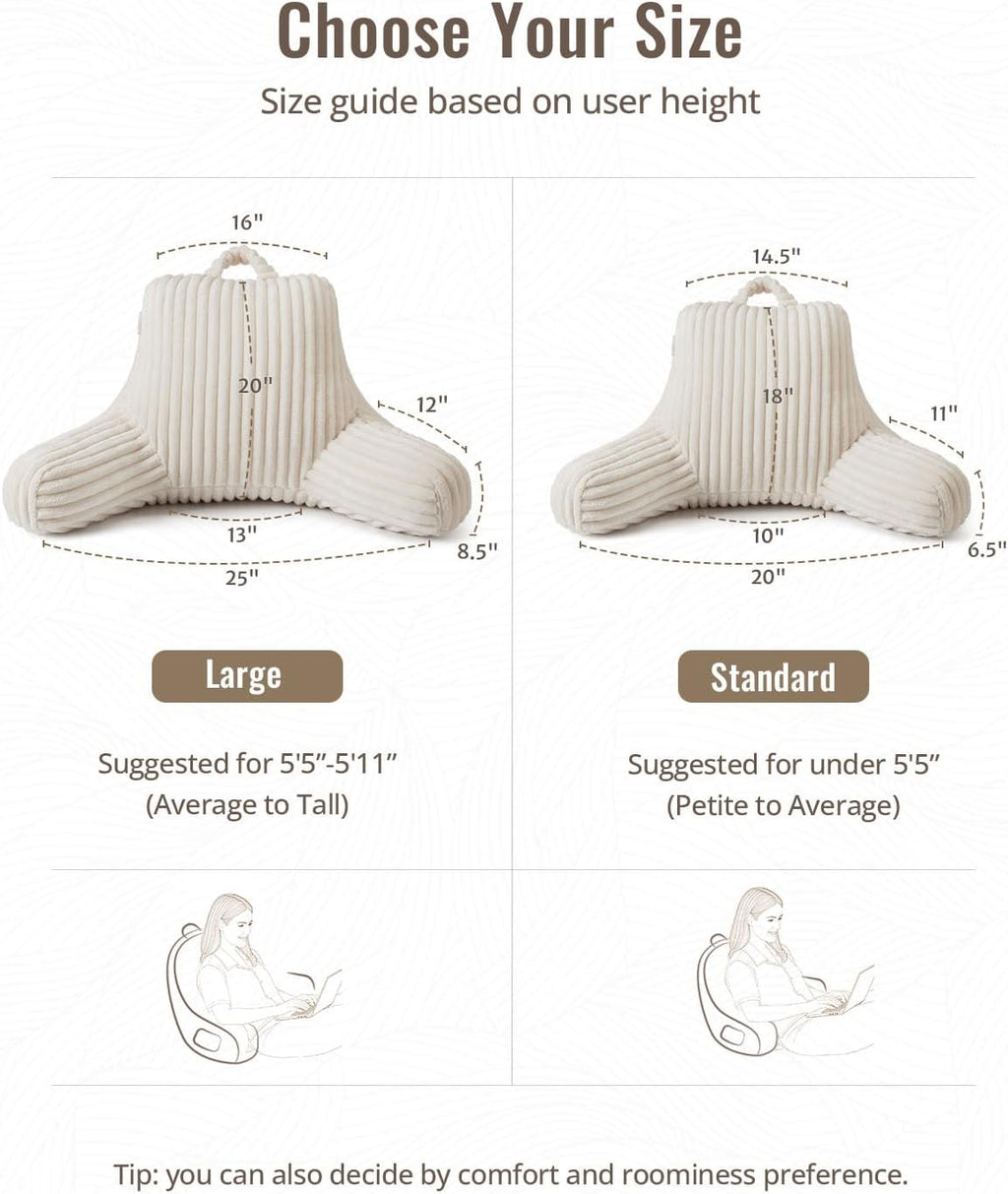 Blissful Diary Reading Pillow for Sitting in Bed, Large Flannel Back Pillow Bed Sitting Up for Adult & Children, Backrest Cushion for Sit Up in Couch or Floor, Dorm Essentials, Cream White