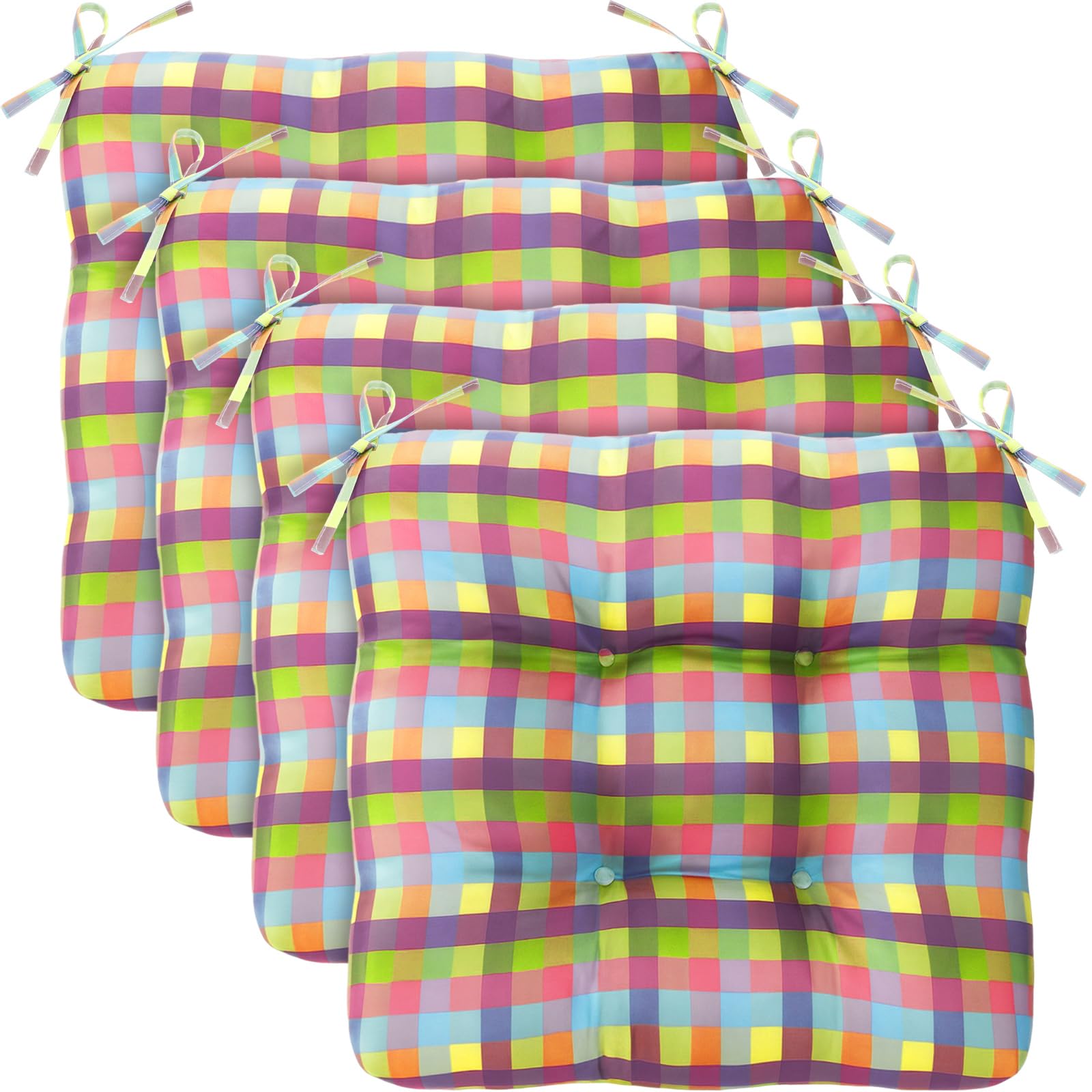 Geetery 4 Pack Chair Cushions for Dining Chairs, 16" x 15" Black and White Kitchen Chair Cushions with Ties Buffalo Plaid Soft Comfy Seat Pads for Home Office Living Room Outdoor Indoor
