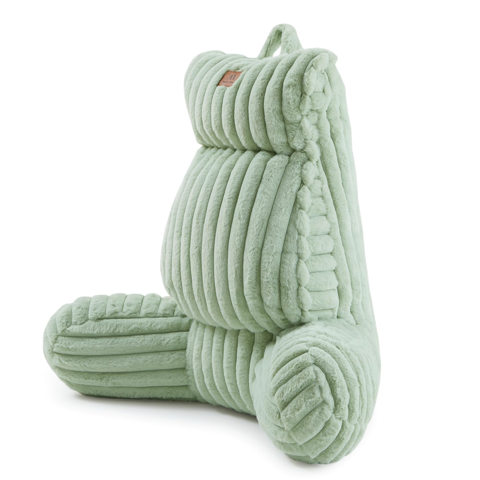 Amélie Home Faux Fur Reading Pillow with Pocket for Sitting in Bed, Adult Backrest Bed Pillow with Washable Cover for Lounging, Watching TV/Gaming/Resting/Post/Surgery/Nursing, Ivory, 29 inches