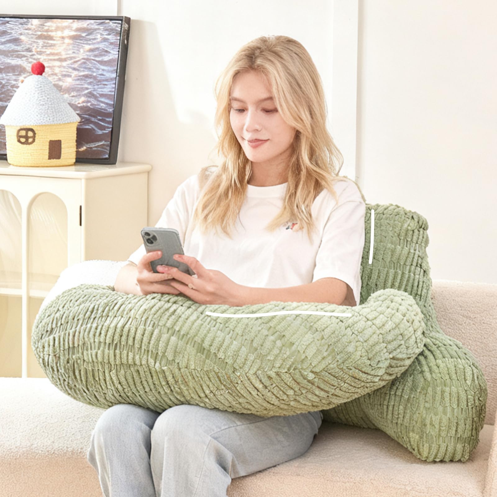 Bed Reading Pillow 17",Cozy Flannel U Shaped Back Support Cushion for Sitting up in Bed,Small Laptop Desk Lap Pillow for College Dorm,Apartment,Medium - White
