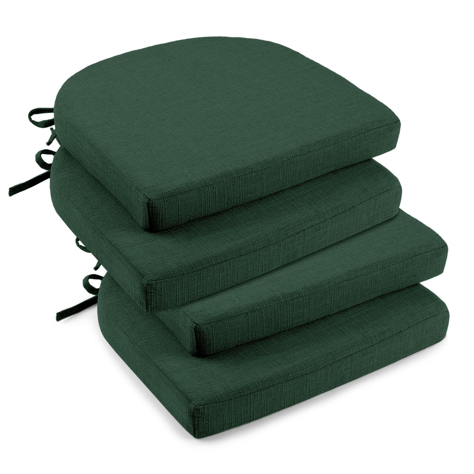 downluxe Indoor Chair Cushions for Dining Chairs, Soft and Comfortable Textured Foam Kitchen Chair Pads with Ties and Non-Slip Backing, 16" x 16" x 2", Brown, 4 Pack
