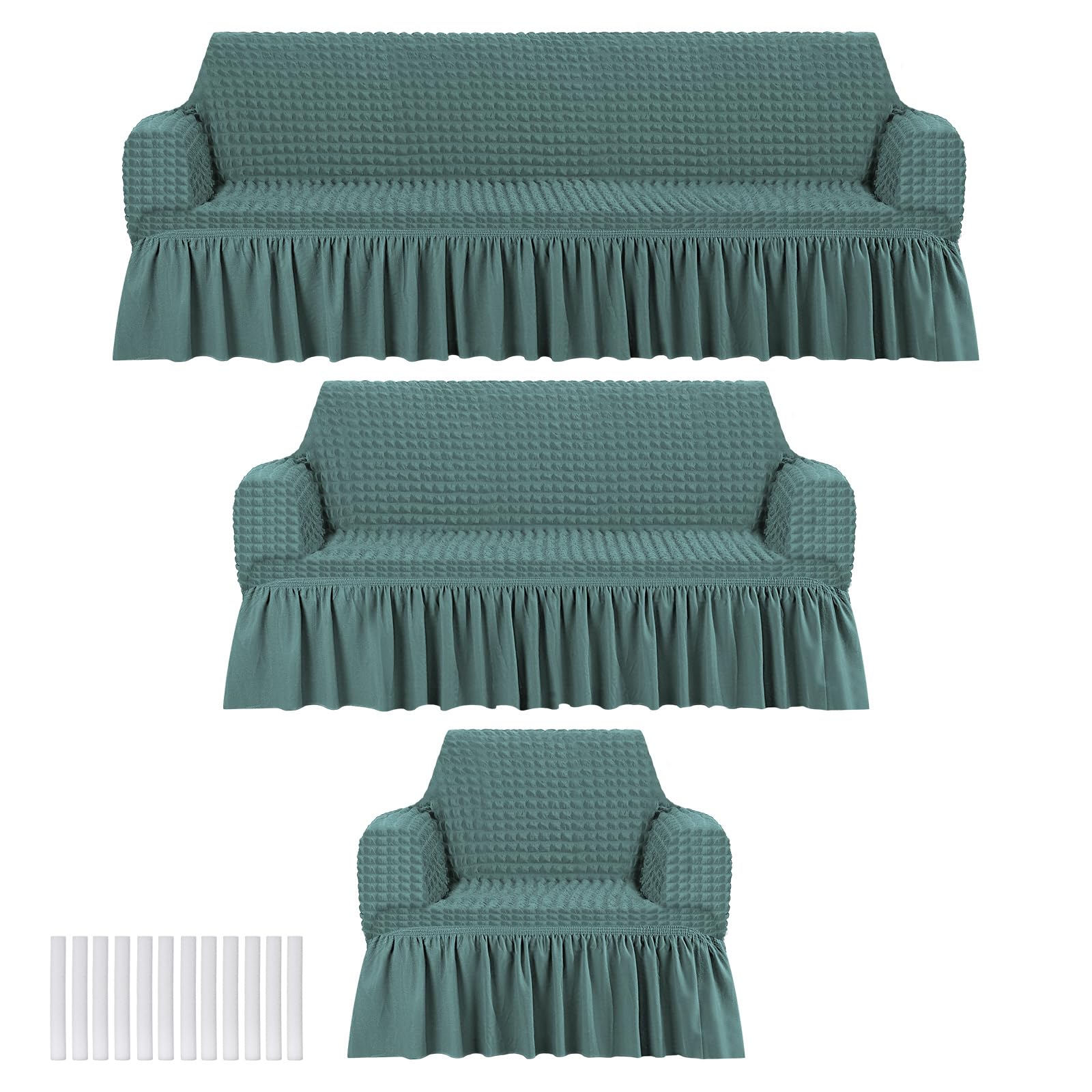Fanfanwin 3 Pcs Sofa Slipcover Set for Couch Cushion Durable Washable High Elastic Stretchable Furniture Couch Covers with Skirt for Sofa Loveseat Arm Chair(Beige,Seersucker)