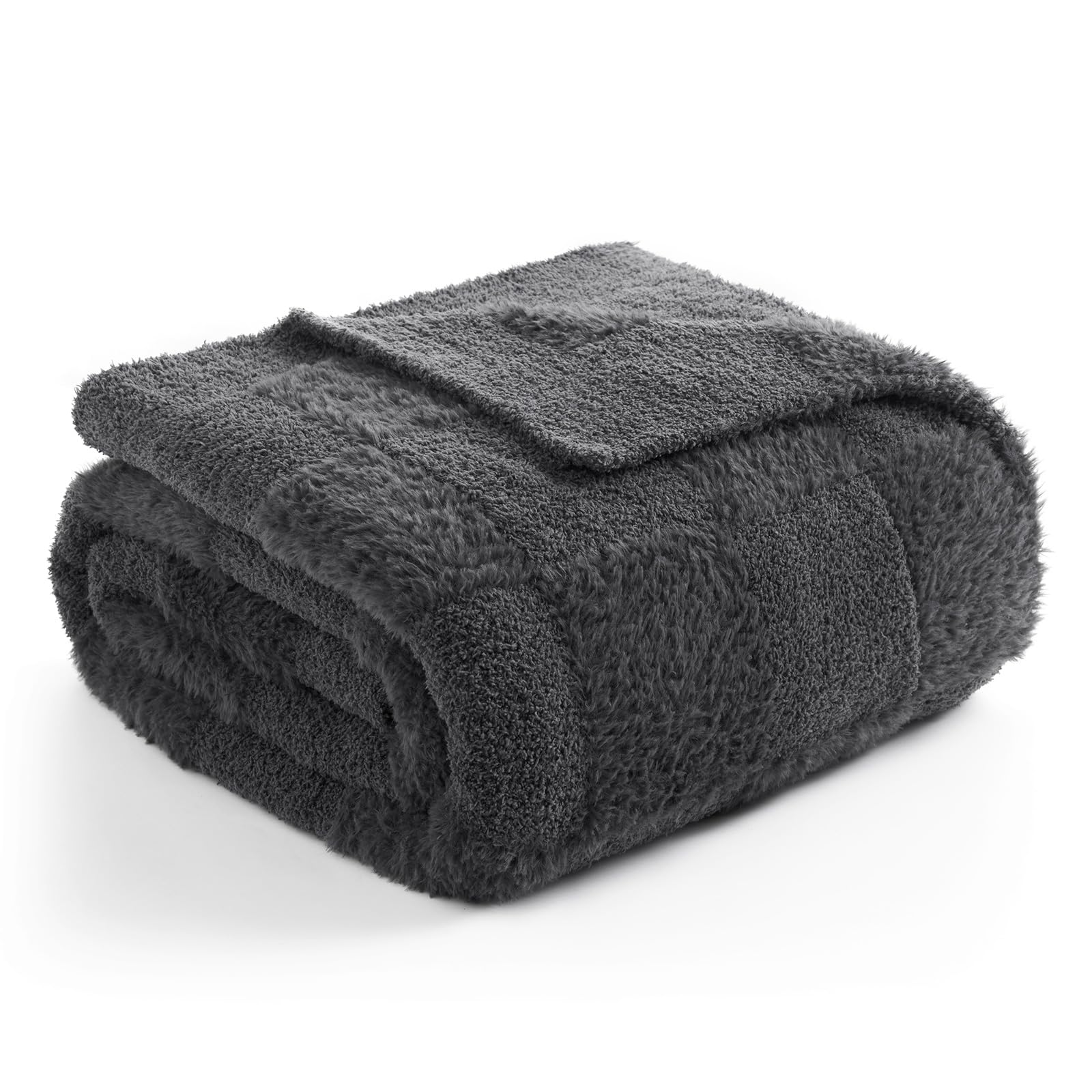 Snuggle Sac Sage Green Checkered Throw Blanket Faux Fur Knitted with Microfiber Yarn, Cozy Soft Warm Spring Blankets for Couch,Sofa,Bedroom,Sage Green Checker,50x60 inches