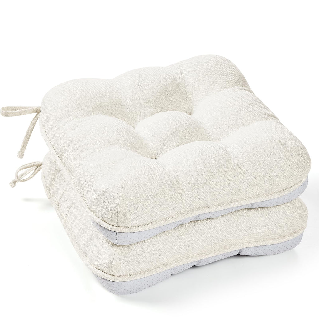 BETU Chair Cushions for Dining Chairs Set of 4,3.5" Thick Kitchen Table Chair Pads with Ties,Non Slip Backing and Covers, Seat Cushion for Dining Room,Bar,Patio Chairs,15.5"X15.5"X3.5",Beige