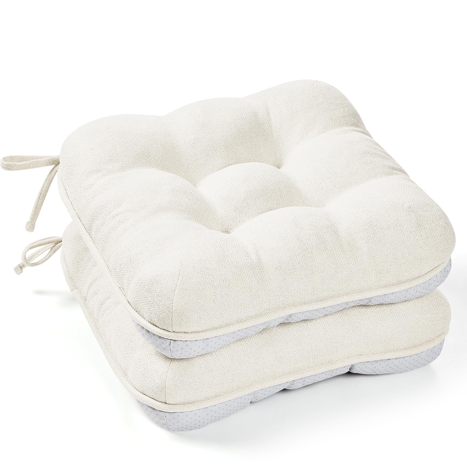 BETU Chair Cushions for Dining Chairs Set of 4,3.5" Thick Kitchen Table Chair Pads with Ties,Non Slip Backing and Covers, Seat Cushion for Dining Room,Bar,Patio Chairs,15.5"X15.5"X3.5",Beige