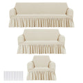 Fanfanwin 3 Pcs Sofa Slipcover Set for Couch Cushion Durable Washable High Elastic Stretchable Furniture Couch Covers with Skirt for Sofa Loveseat Arm Chair(Beige,Seersucker)