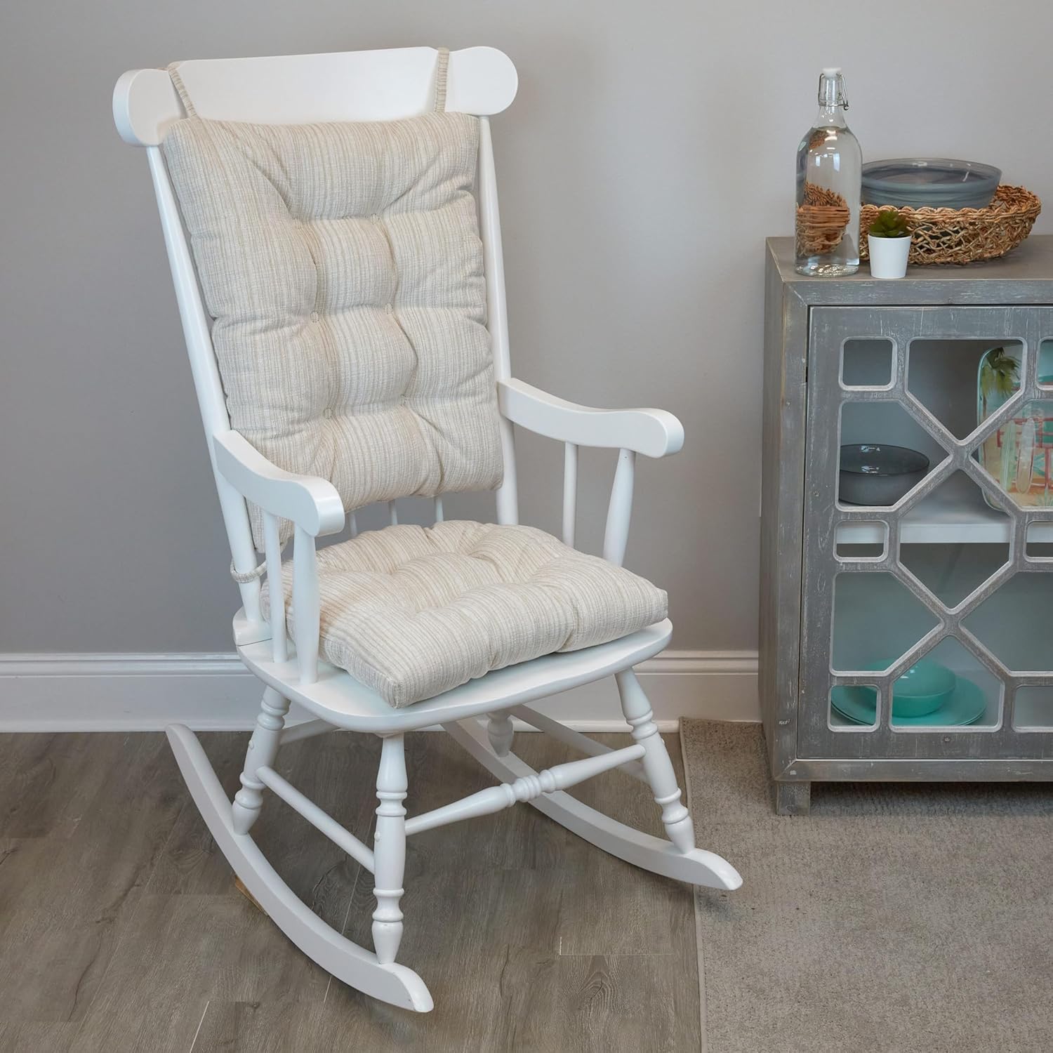Klear Vu The Gripper Non-Slip Rocking Chair Cushion Set with Thick Padding, Includes Seat Pad & Back Pillow with Ties for Indoor Living Room Rocker, 17x17 Inches, 2 Piece Set, Wedgewood