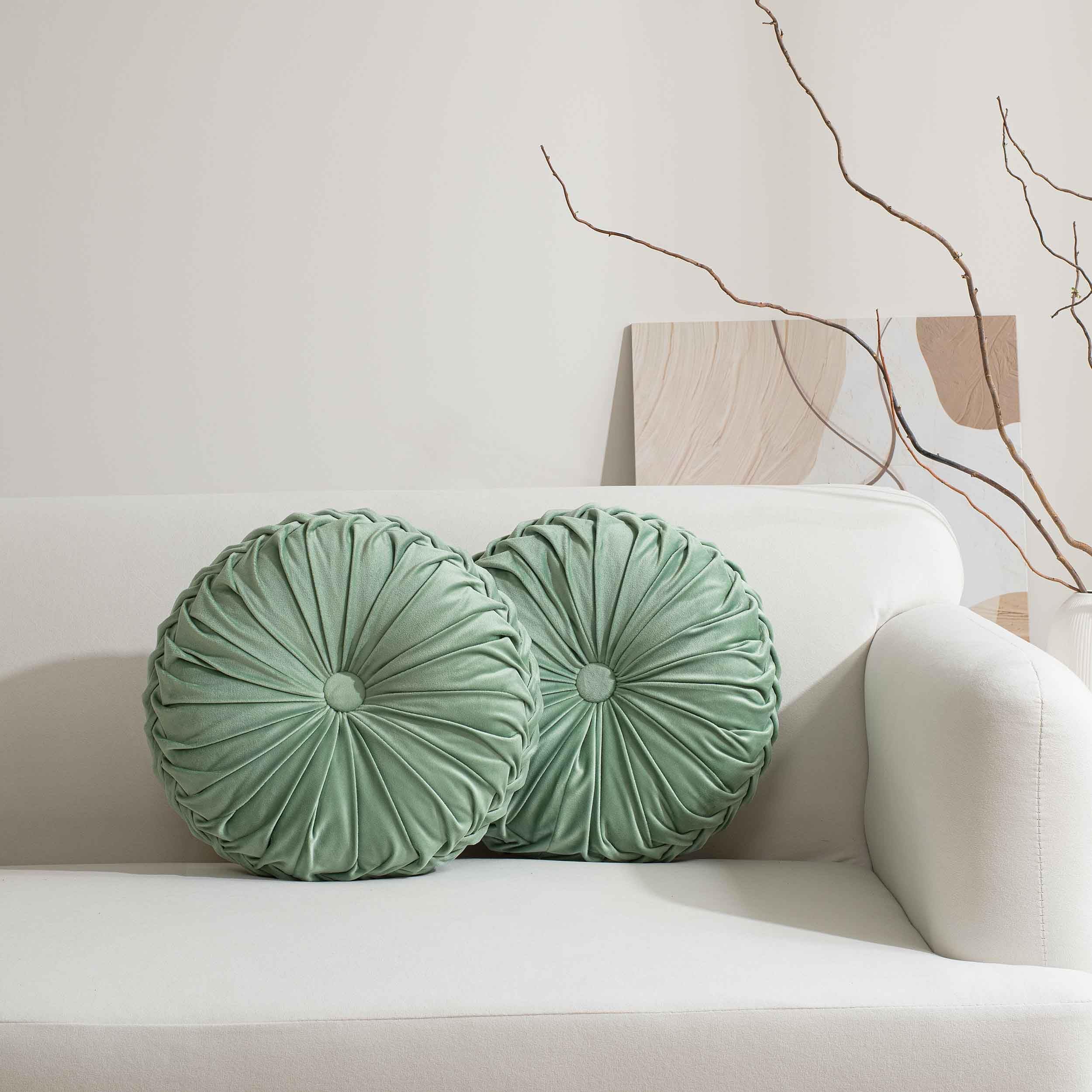 HIG Decorative Round Throw Pillows for Bed Couch -Set of 2 Handcraft Ruched Pumpkin Pillow, Soft and Durable Flannel Floor Pillow for Home Decor, Bed Living Room and Sofa (Dusty Rose,14.5"x14.5")