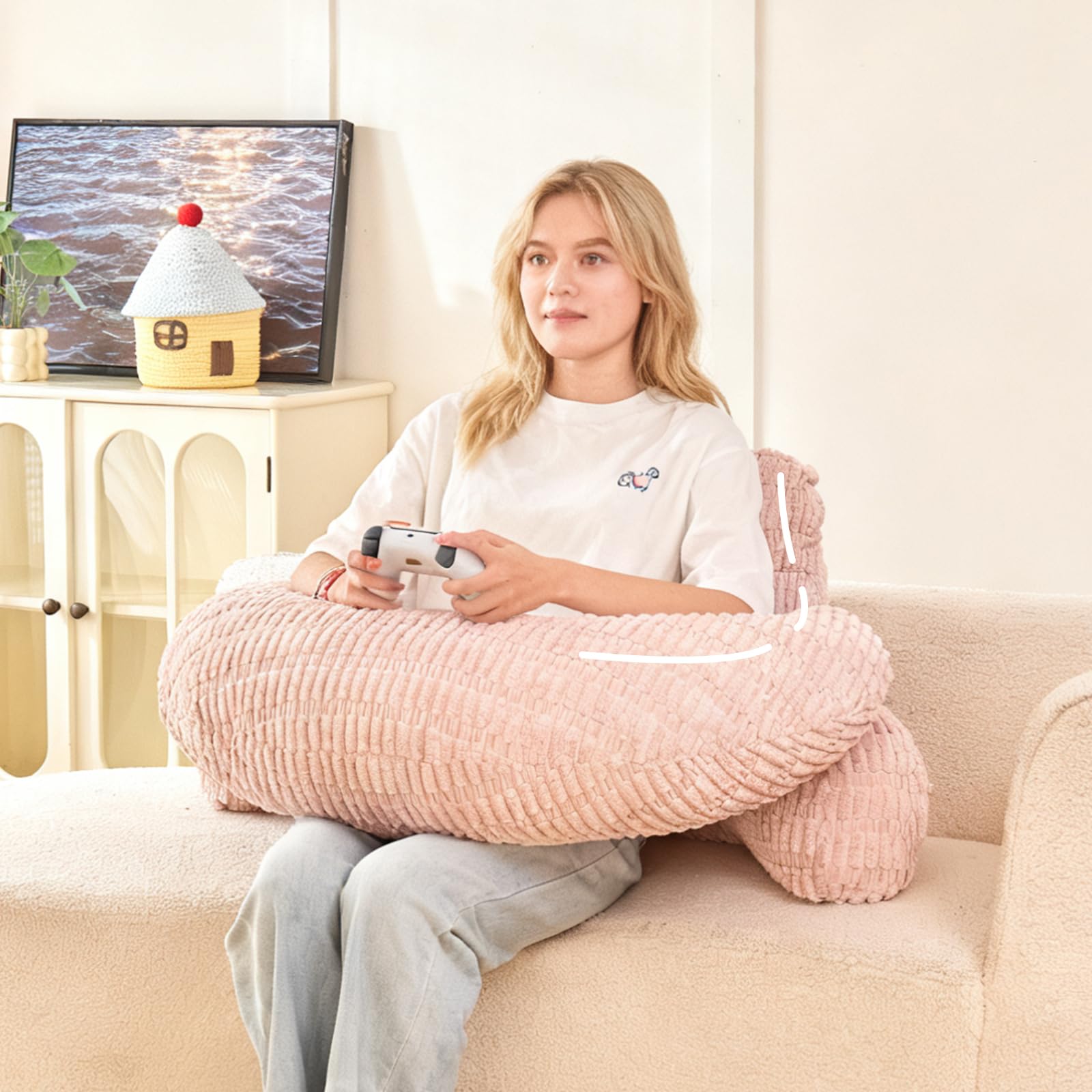 Bed Reading Pillow 17",Cozy Flannel U Shaped Back Support Cushion for Sitting up in Bed,Small Laptop Desk Lap Pillow for College Dorm,Apartment,Medium - White