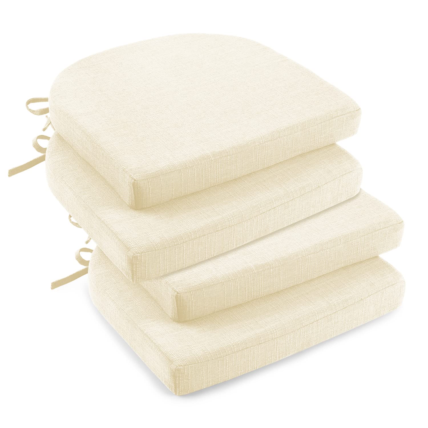 downluxe Indoor Chair Cushions for Dining Chairs, Soft and Comfortable Textured Foam Kitchen Chair Pads with Ties and Non-Slip Backing, 16" x 16" x 2", Brown, 4 Pack