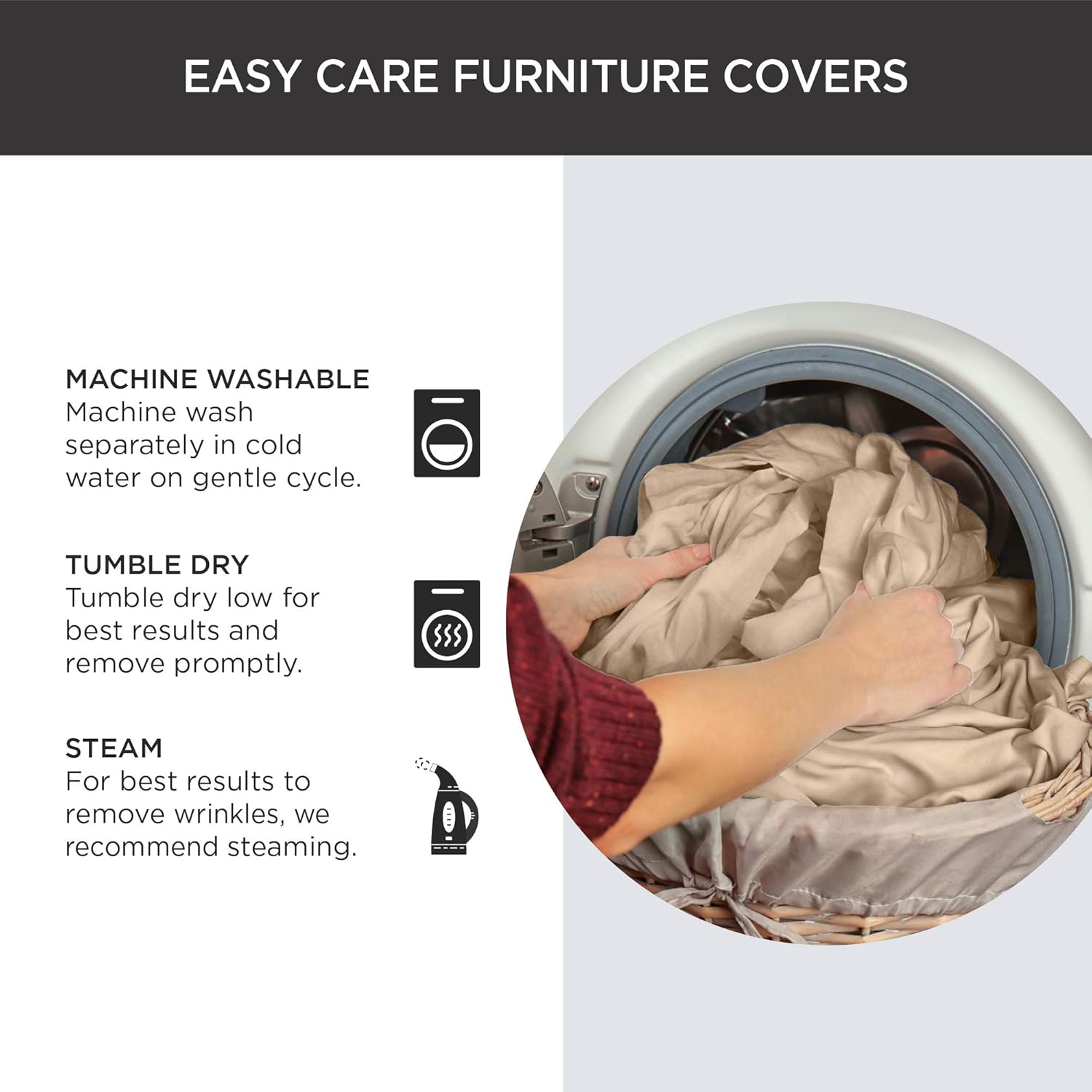 SureFit Cotton Duck Loveseat Box Cushion One Piece Slipcover, Furniture Cover, Relaxed Woven Fit, 100% Cotton, Machine Washable, Gray