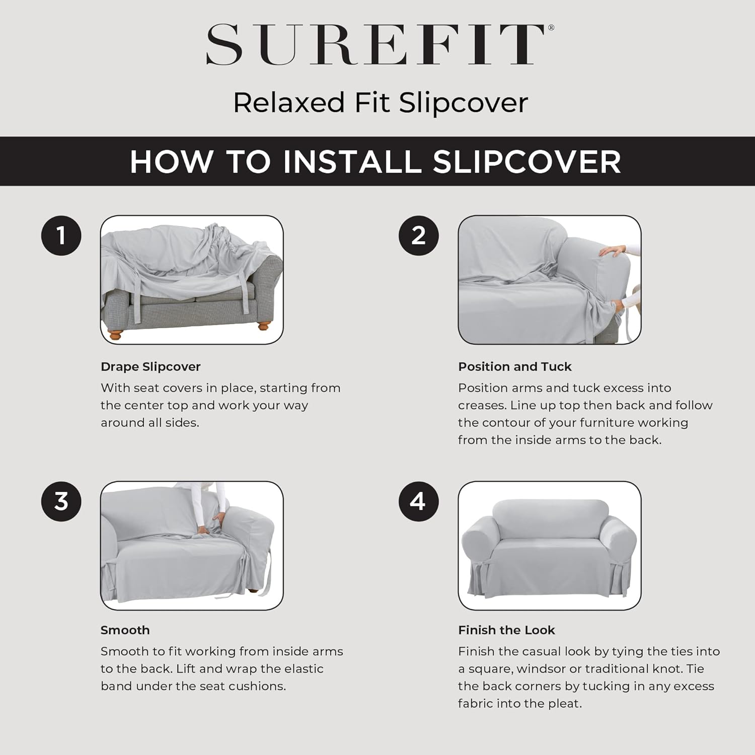SureFit Cotton Duck Loveseat Box Cushion One Piece Slipcover, Furniture Cover, Relaxed Woven Fit, 100% Cotton, Machine Washable, Gray