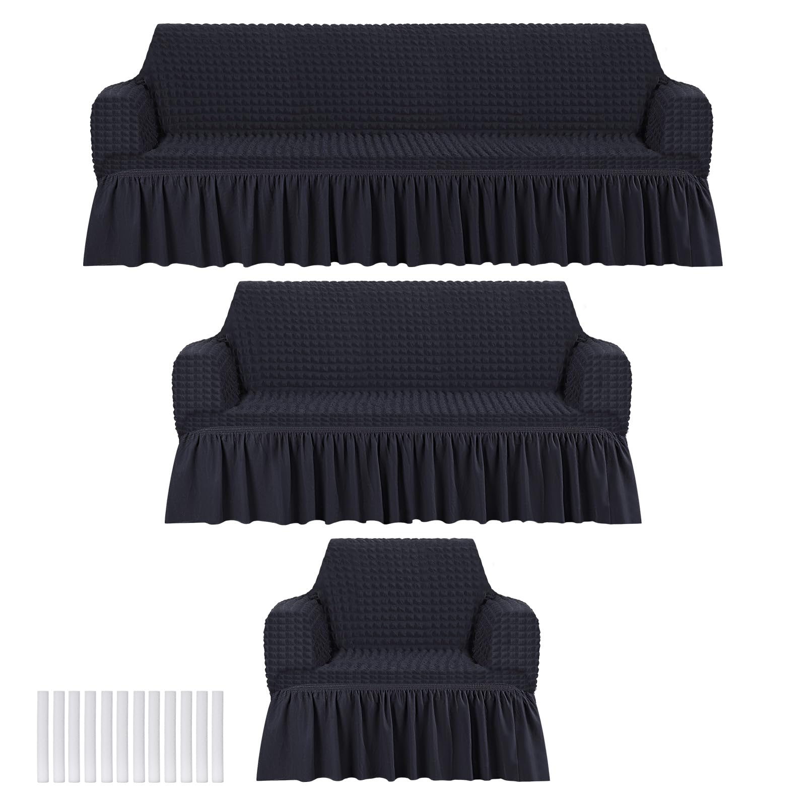 Fanfanwin 3 Pcs Sofa Slipcover Set for Couch Cushion Durable Washable High Elastic Stretchable Furniture Couch Covers with Skirt for Sofa Loveseat Arm Chair(Beige,Seersucker)